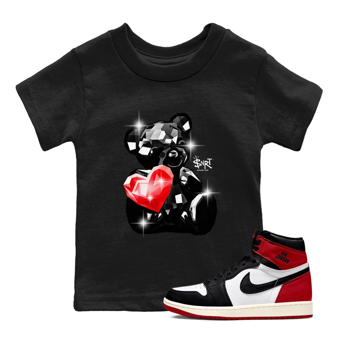 1s Black Toe Reimagined shirts to match jordans Bear Germs sneaker match tees Air Jordan 1 Black Toe Reimagined match shoes to clothes SNRT Sneaker Tees Youth Baby Black 1 tee