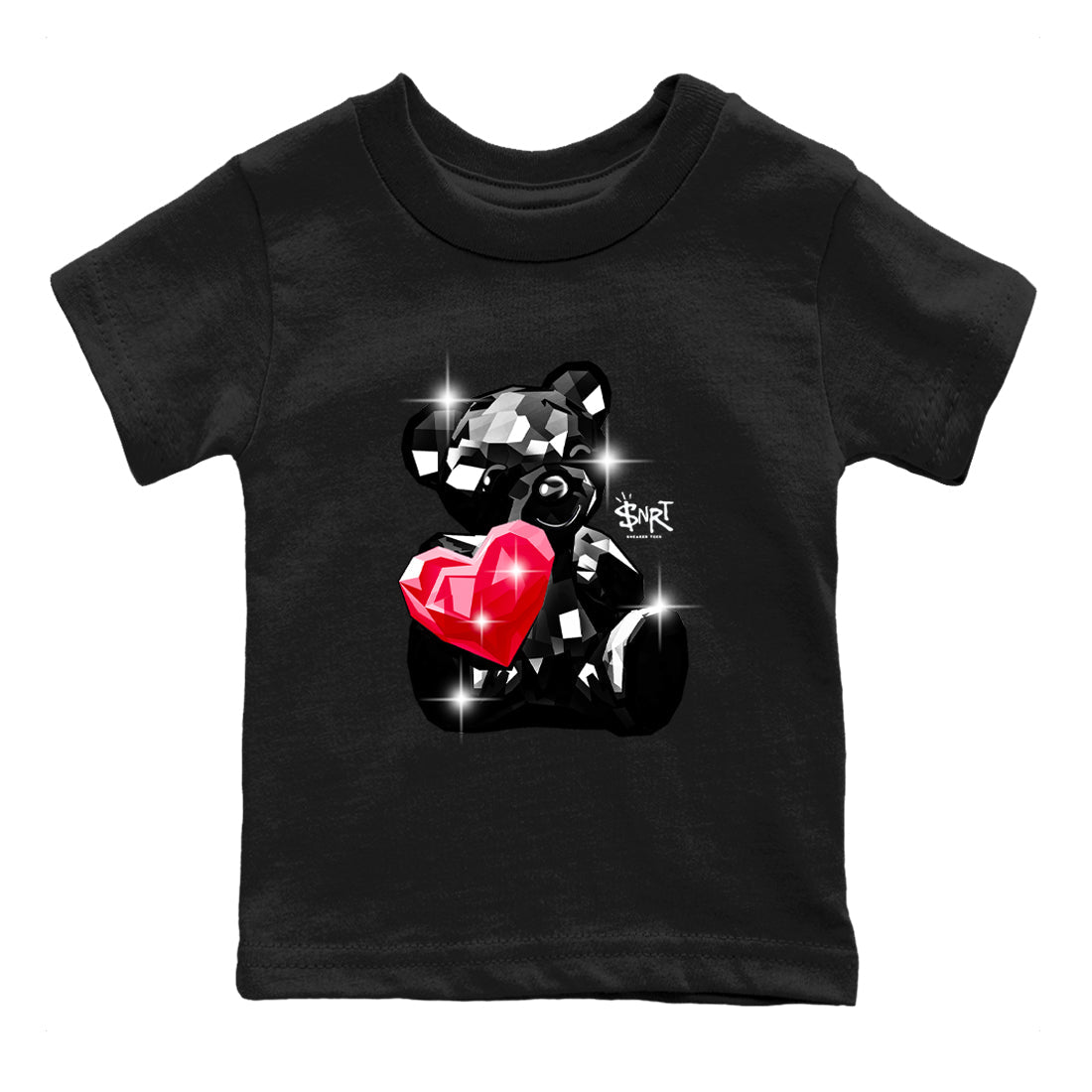 Bear Germs baby and kids t-shirt crafted for little sneakerheads to shine with the Air Jordan 1 Ruby sneakers, displayed in Black 2.