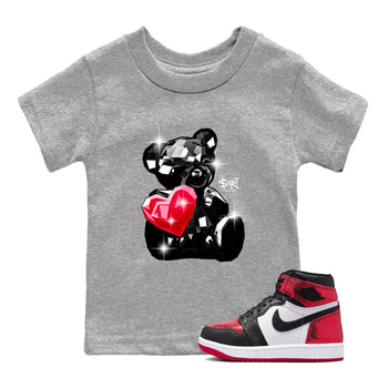 Bear Germs baby and kids t-shirt crafted for little sneakerheads to shine with the Air Jordan 1 Ruby sneakers, displayed in Heather Grey 1.
