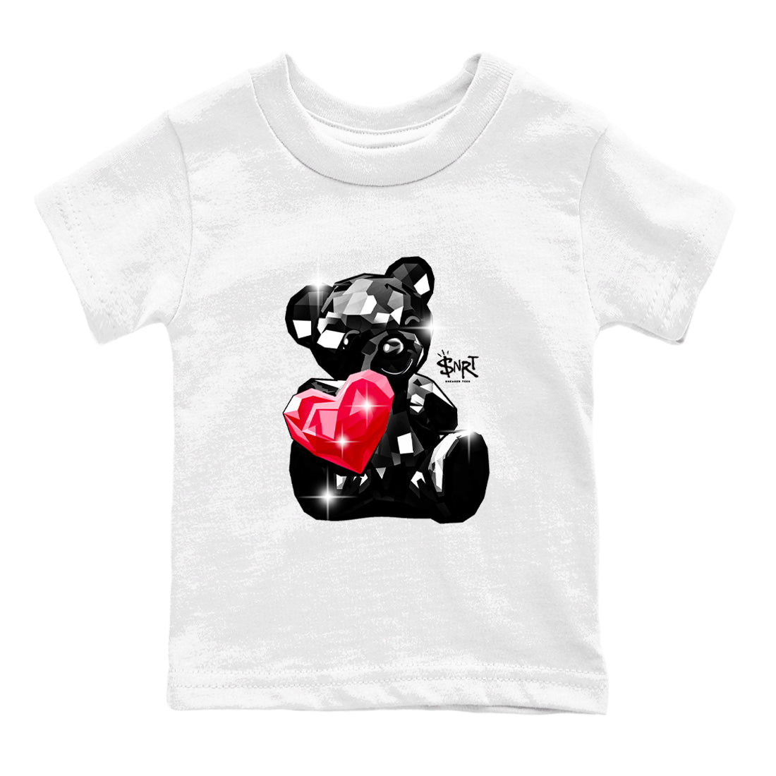 Bear Germs baby and kids t-shirt crafted for little sneakerheads to shine with the Air Jordan 1 Ruby sneakers, displayed in White 2.