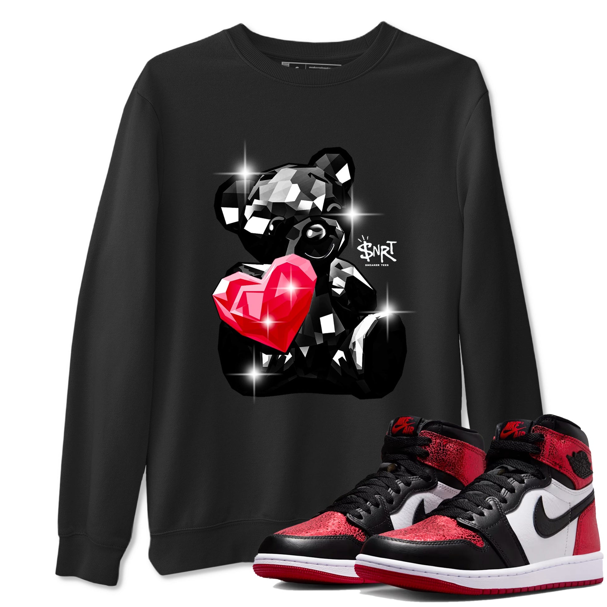 Bear Germs sneaker match t-shirt styled to complete your fit with the Air Jordan 1 Ruby sneakers, shown in Black 1.