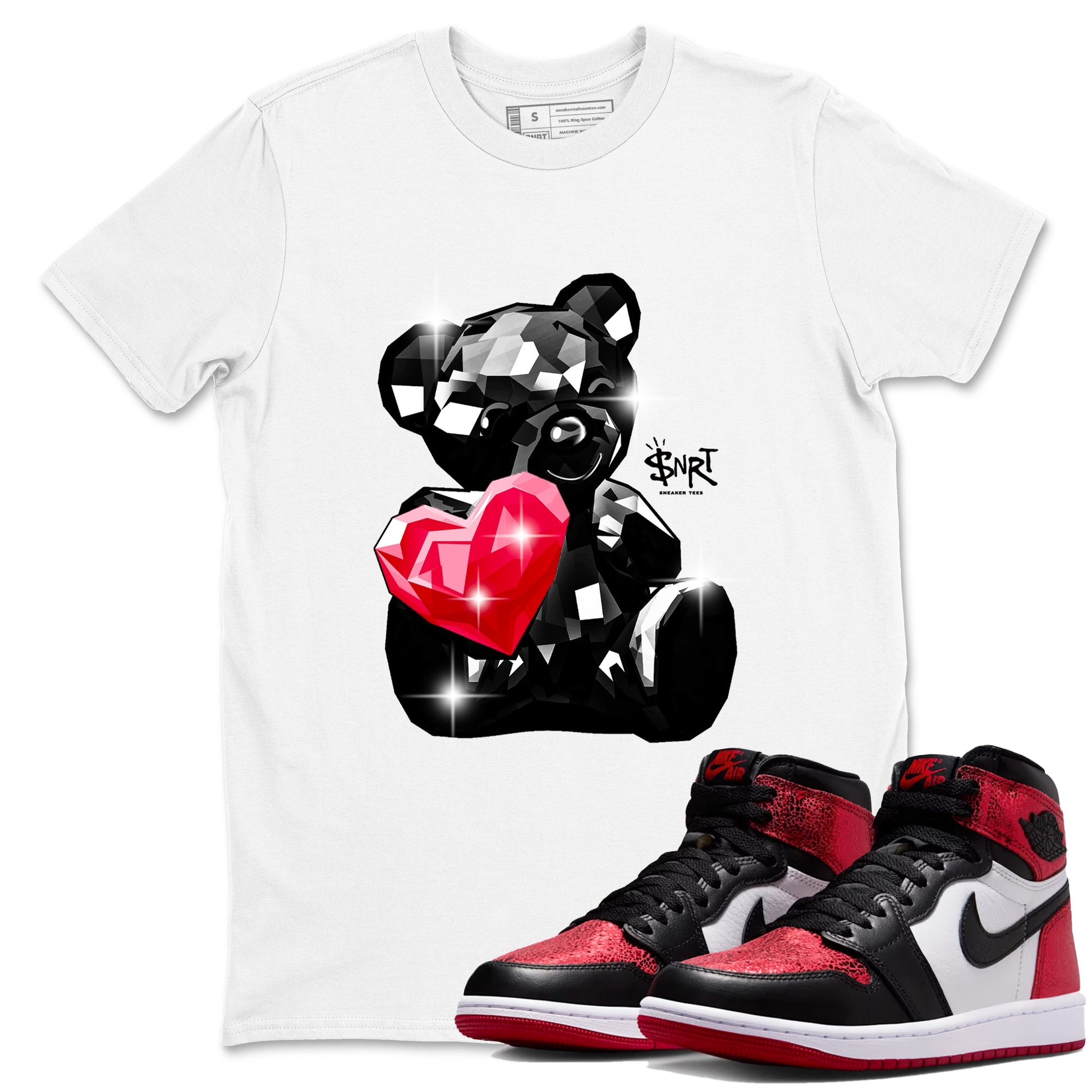 Bear Germs sneaker match t-shirt styled to complete your fit with the Air Jordan 1 Ruby sneakers, shown in White 1.