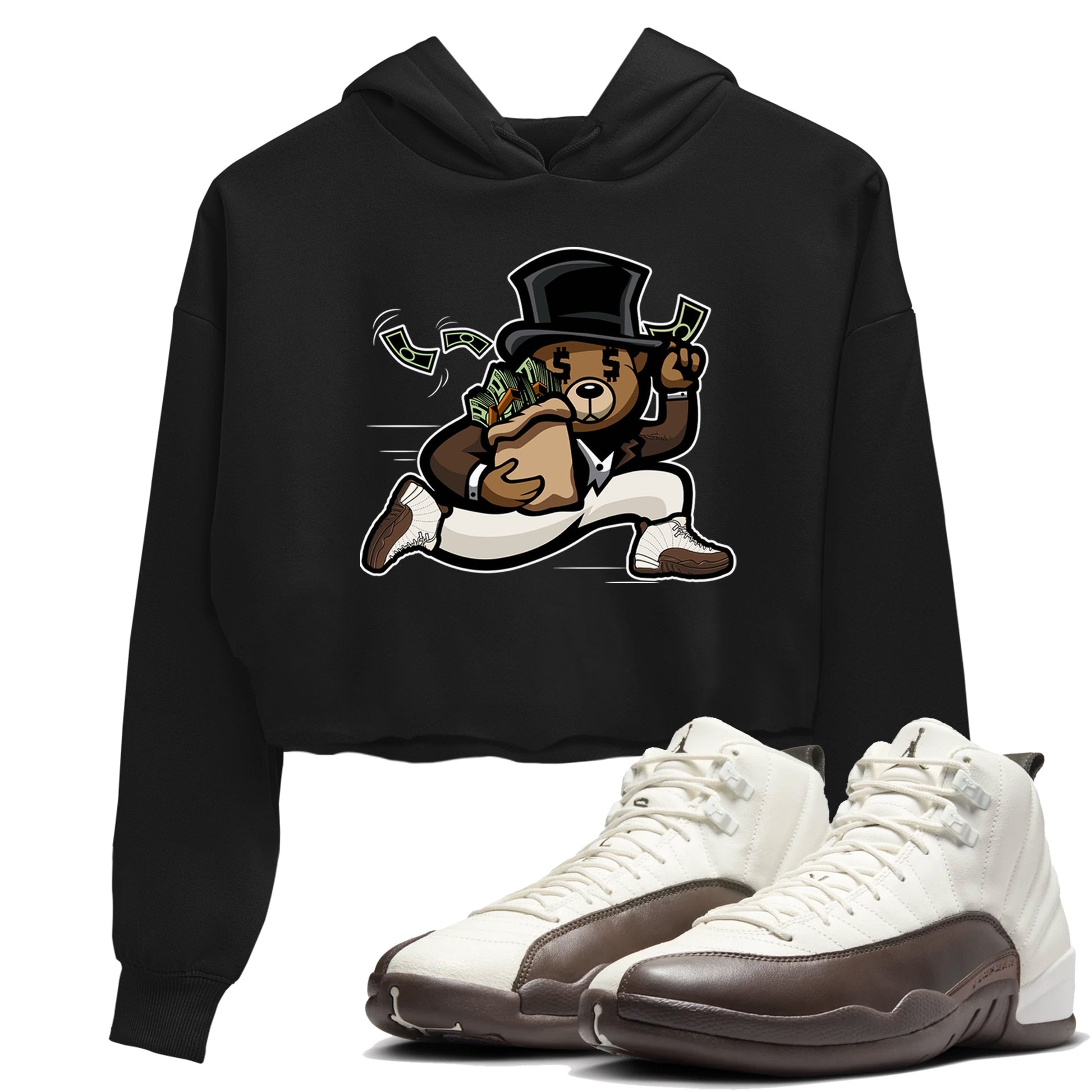 AJ12 Baroque Brown shirts to match jordans Bear Steals best t shirts to wear with jordans SoleFly x Jordan 12 Baroque Brown match shoes to clothes SNRT Sneaker Tees unisex cotton Black 1 crop tee