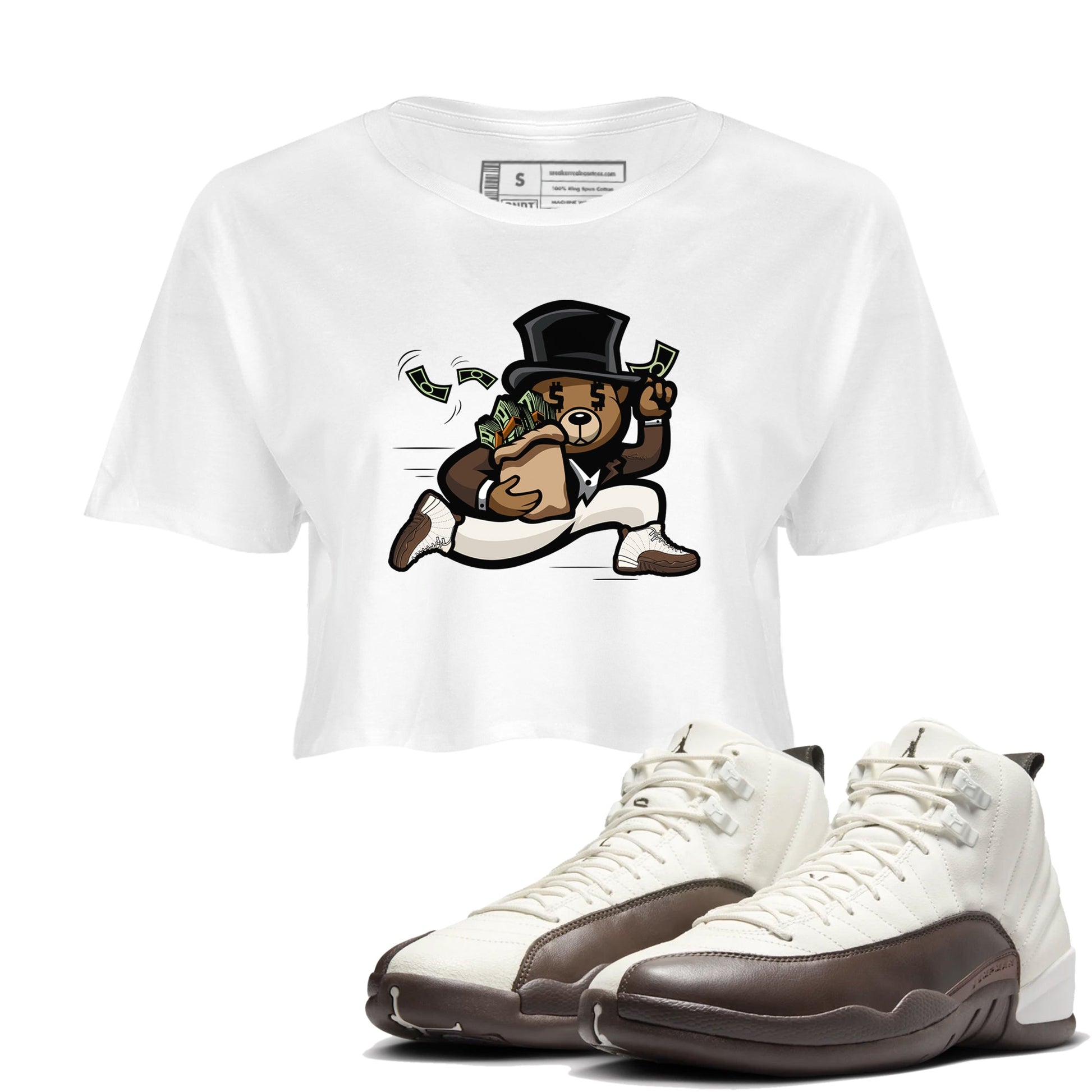 AJ12 Baroque Brown shirts to match jordans Bear Steals best t shirts to wear with jordans SoleFly x Jordan 12 Baroque Brown match shoes to clothes SNRT Sneaker Tees unisex cotton White 1 crop tee