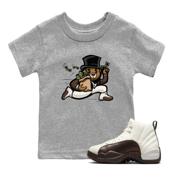 AJ12 Baroque Brown shirts to match jordans Bear Steals best t shirts to wear with jordans SoleFly x Jordan 12 Baroque Brown match shoes to clothes SNRT Sneaker Tees Youth Baby Heather Grey 1 tee