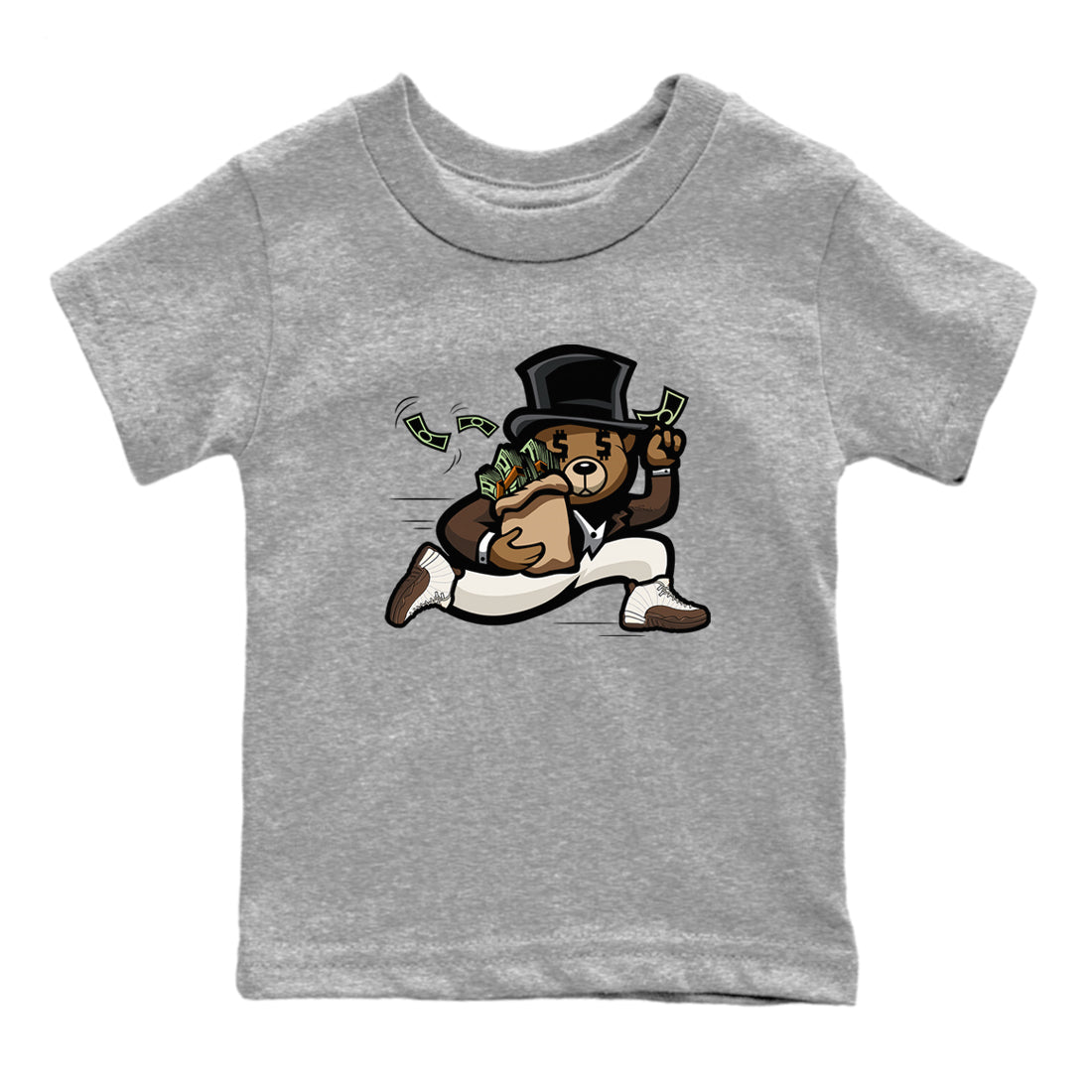 AJ12 Baroque Brown shirts to match jordans Bear Steals best t shirts to wear with jordans SoleFly x Jordan 12 Baroque Brown match shoes to clothes SNRT Sneaker Tees Youth Baby Heather Grey 2 tee