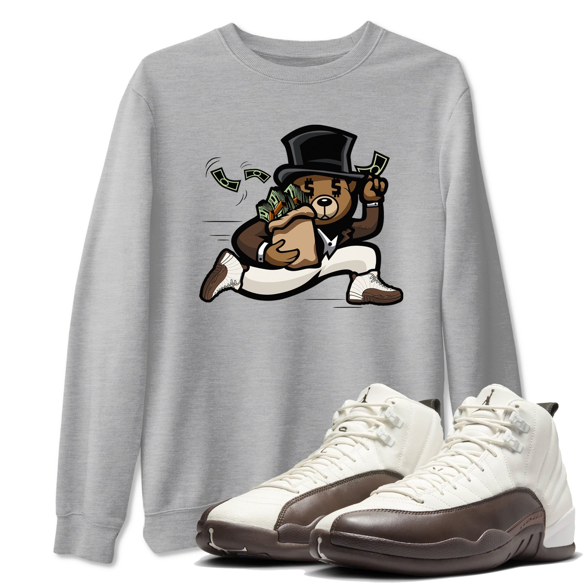 AJ12 Baroque Brown shirts to match jordans Bear Steals best t shirts to wear with jordans SoleFly x Jordan 12 Baroque Brown match shoes to clothes SNRT Sneaker Tees unisex cotton Heather Grey 1 shirts