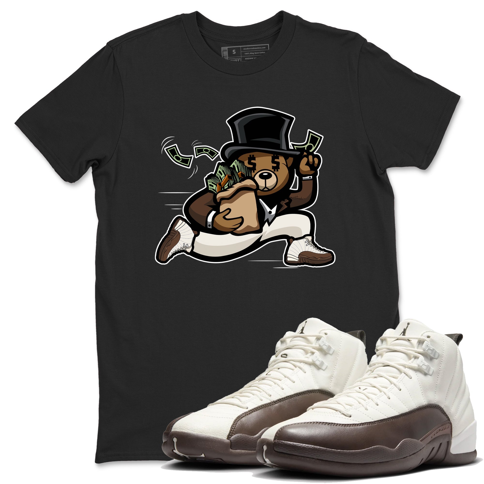 AJ12 Baroque Brown shirts to match jordans Bear Steals best t shirts to wear with jordans SoleFly x Jordan 12 Baroque Brown match shoes to clothes SNRT Sneaker Tees unisex cotton Black 1 shirts