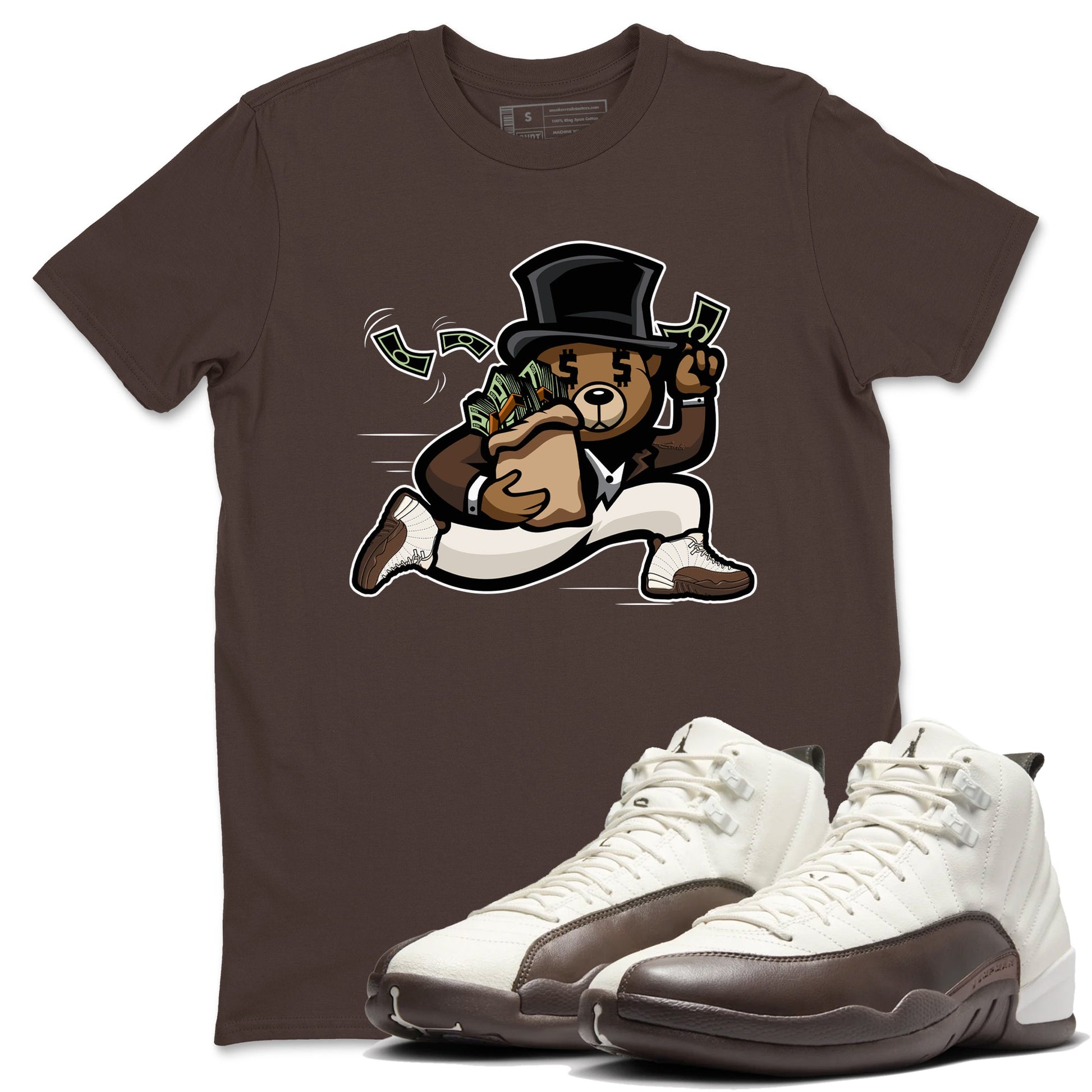 AJ12 Baroque Brown shirts to match jordans Bear Steals best t shirts to wear with jordans SoleFly x Jordan 12 Baroque Brown match shoes to clothes SNRT Sneaker Tees unisex cotton Dark Chocolate 1 shirts
