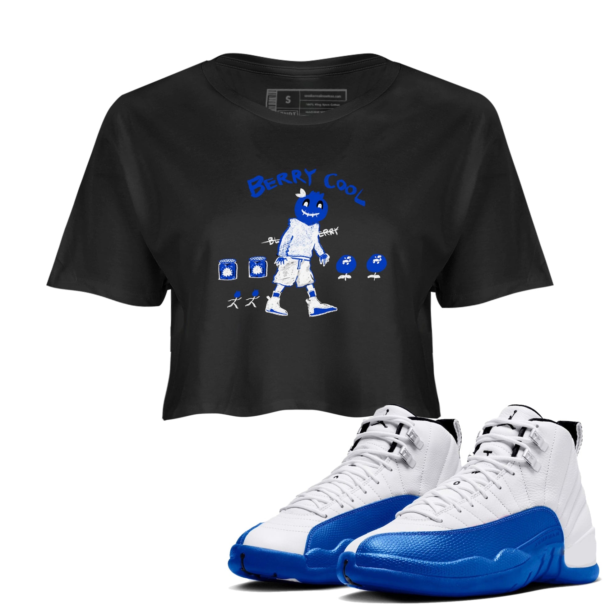 12s Blueberry shirts to match jordans Berry Cool sneaker match tees Air Jordan 12 Blueberry SNRT Sneaker Tees streetwear brand Black 1 crop tee