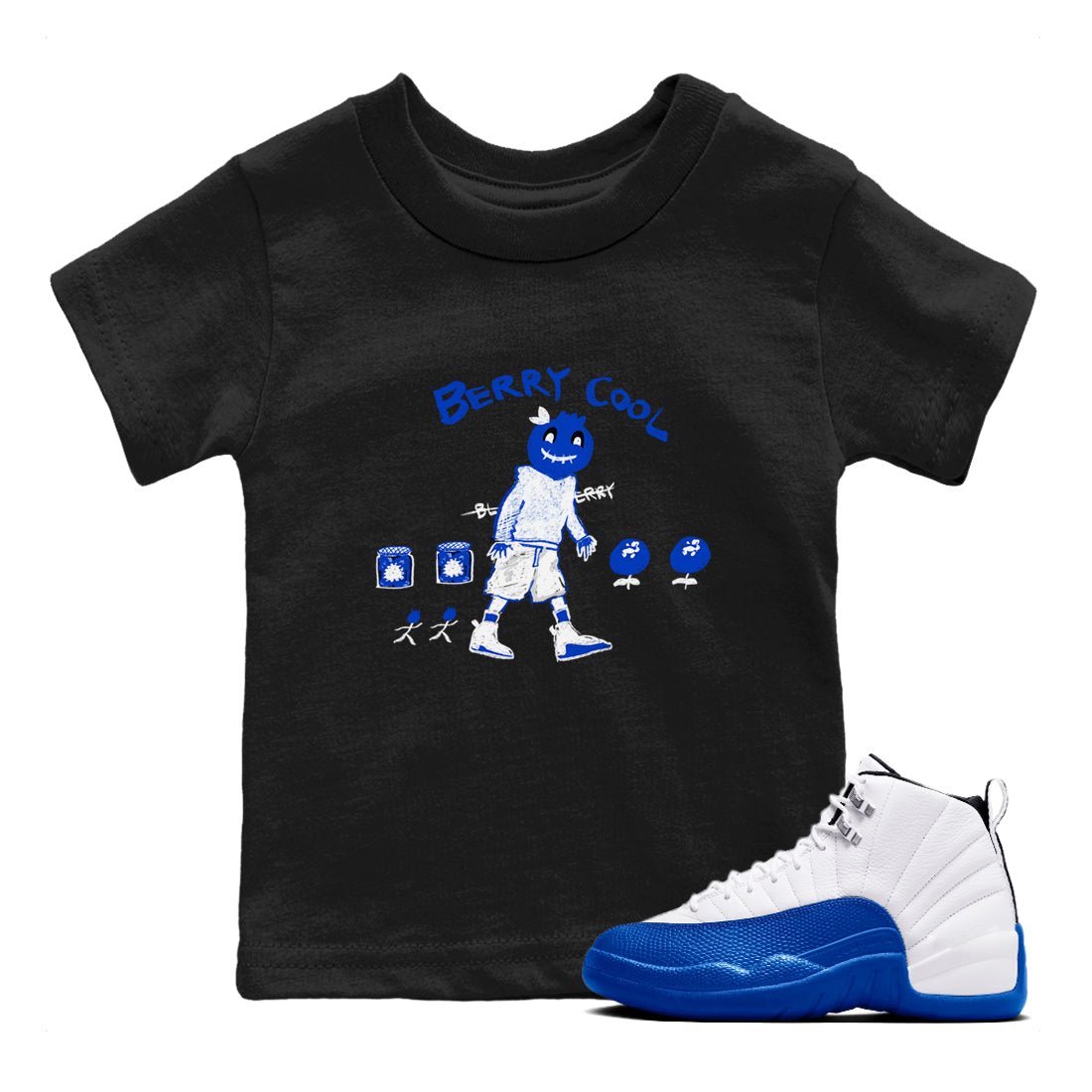 12s Blueberry shirts to match jordans Berry Cool sneaker match tees Air Jordan 12 Blueberry SNRT Sneaker Tees streetwear brand Baby and Youth Black 1 cotton tee