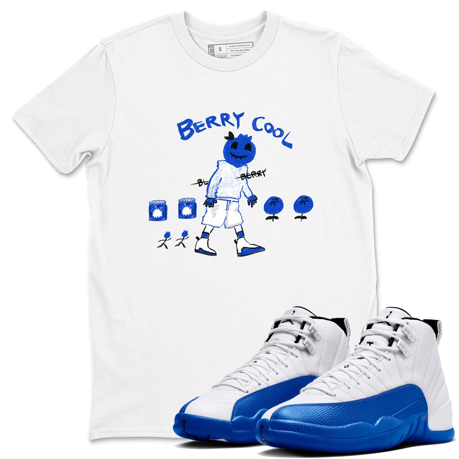 12s Blueberry shirts to match jordans Berry Cool sneaker match tees Air Jordan 12 Blueberry SNRT Sneaker Tees streetwear brand White 1 unisex cotton tee