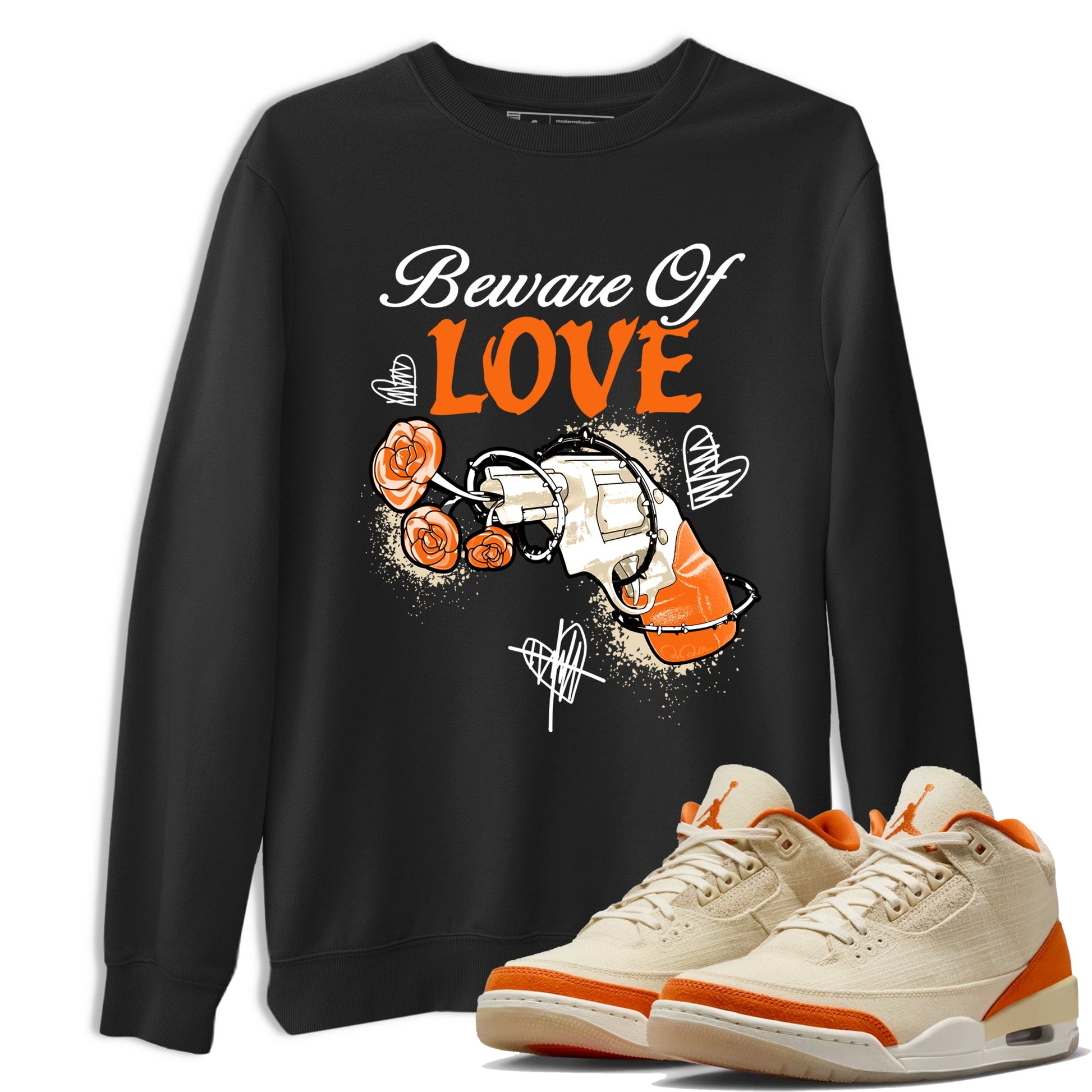 Beware Of Love sneaker match t-shirt styled to complete your fit with the Air Jordan 3 Starfish sneakers, shown in Black 1.
