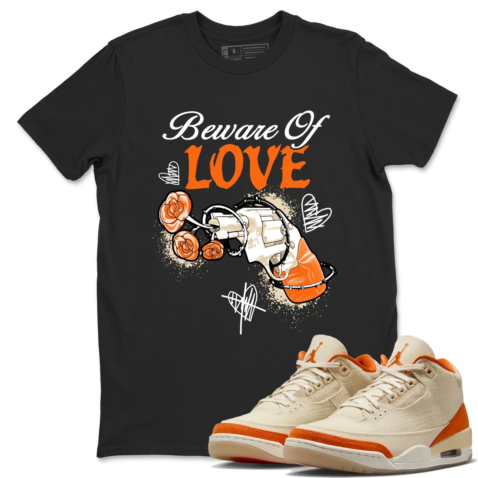 Beware Of Love sneaker match t-shirt styled to complete your fit with the Air Jordan 3 Starfish sneakers, shown in Black 1.