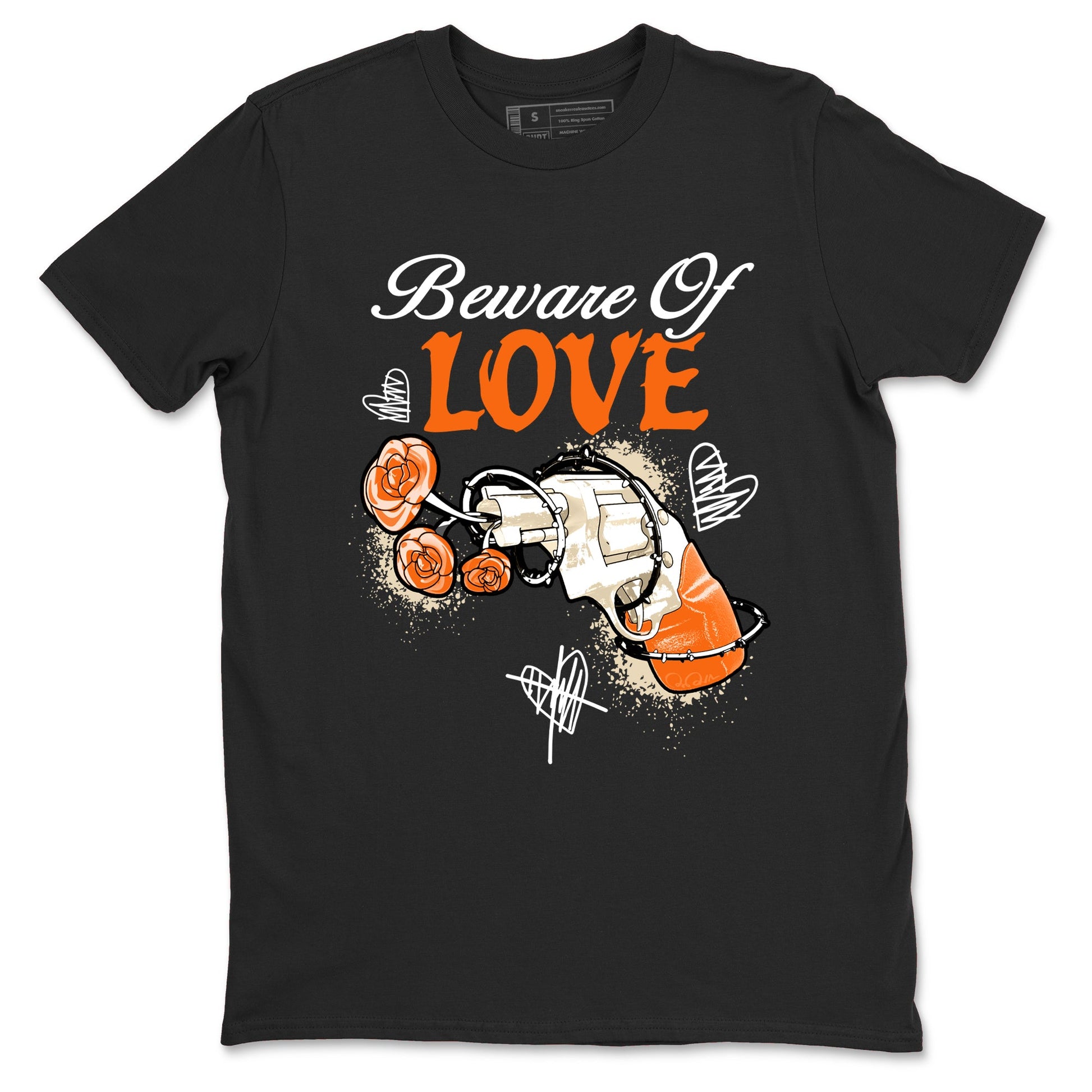 Beware Of Love sneaker match t-shirt styled to complete your fit with the Air Jordan 3 Starfish sneakers, shown in Black 2.