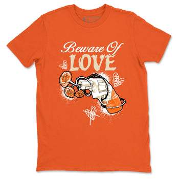 Beware Of Love sneaker match t-shirt styled to complete your fit with the Air Jordan 3 Starfish sneakers, shown in Orange 2.