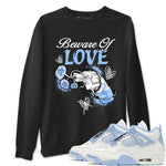 4s Forget Me Not shirts to match jordans Beware Of Love graphic tees Air Jordan 4 Forget Me Not match shoes to clothes SNRT Sneaker Tees unisex cotton Black 1 shirts