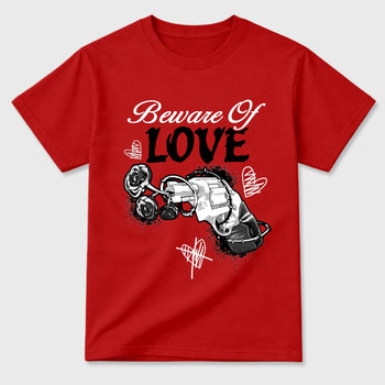 Sneaker outfits graphic tee – Sneaker Tees To Match Air Jordan 6 Infrared Sneakers – Beware Of Love Tee Red 2