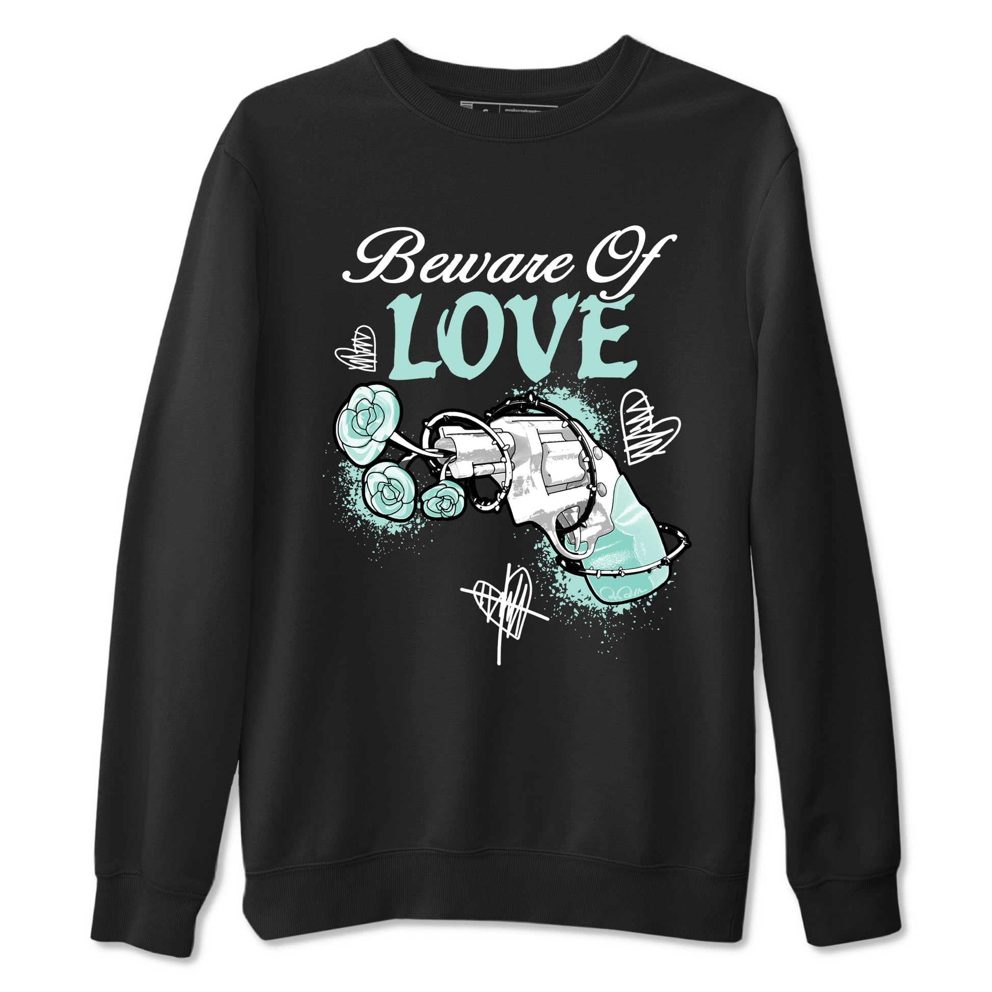 Bewere Of Love sneaker match t-shirt styled to complete your fit with the Air Jordan 11 Igloo sneakers, shown in Black 2.