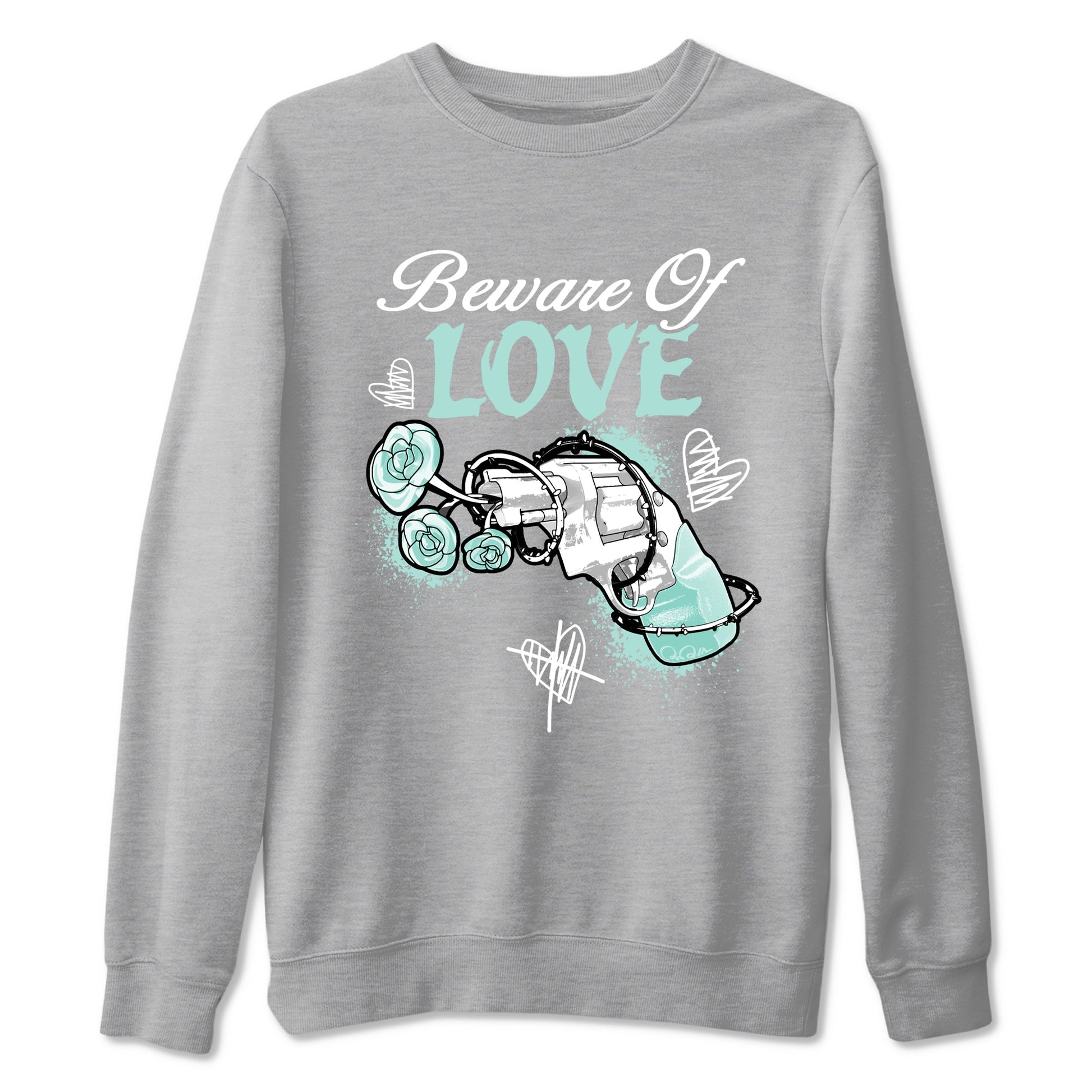 Bewere Of Love sneaker match t-shirt styled to complete your fit with the Air Jordan 11 Igloo sneakers, shown in Heather Grey 2.