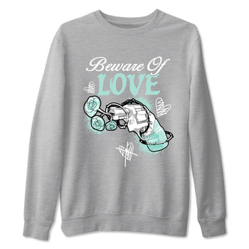 Bewere Of Love sneaker match t-shirt styled to complete your fit with the Air Jordan 11 Igloo sneakers, shown in Heather Grey 2.