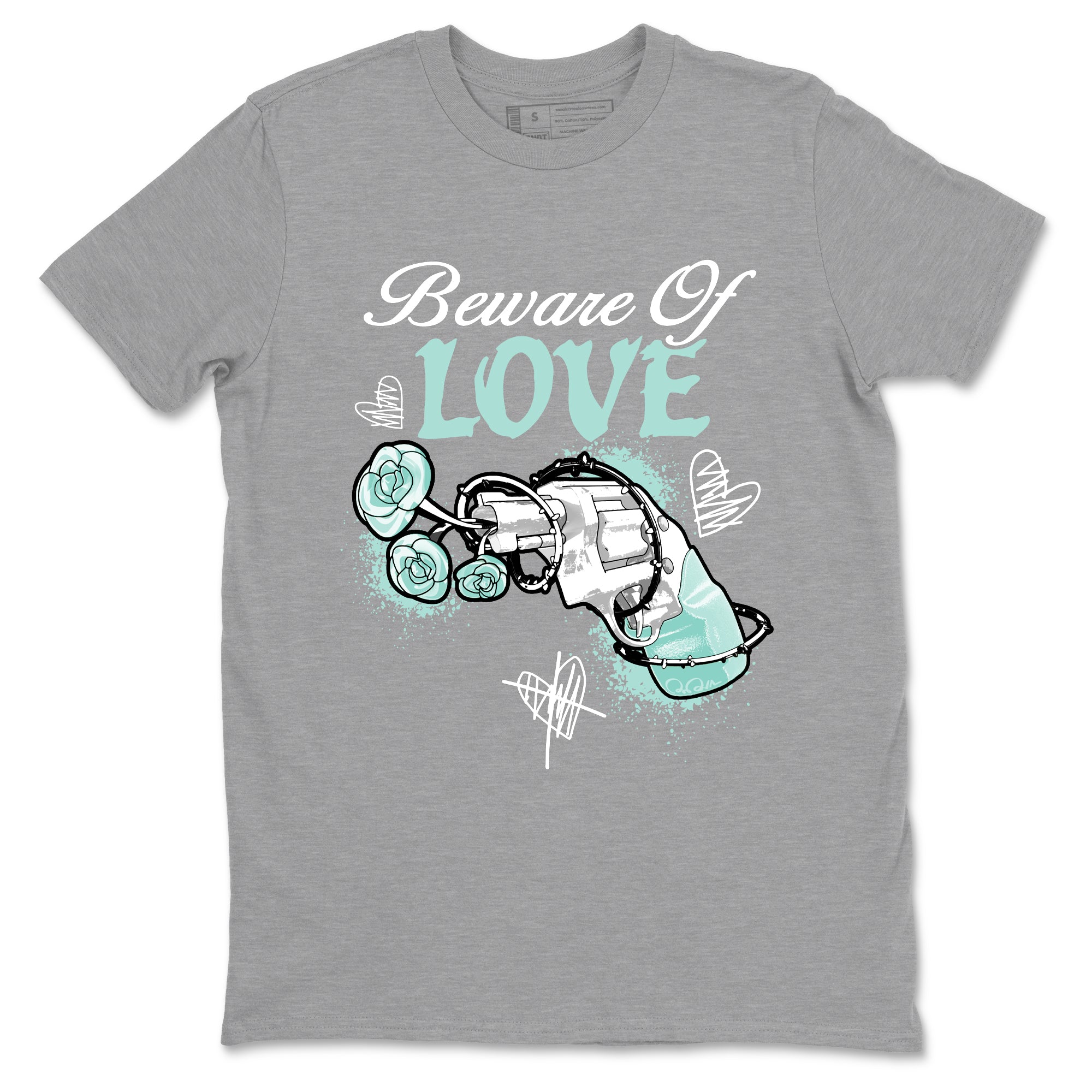 Bewere Of Love sneaker match t-shirt styled to complete your fit with the Air Jordan 11 Igloo sneakers, shown in Heather Grey 2.
