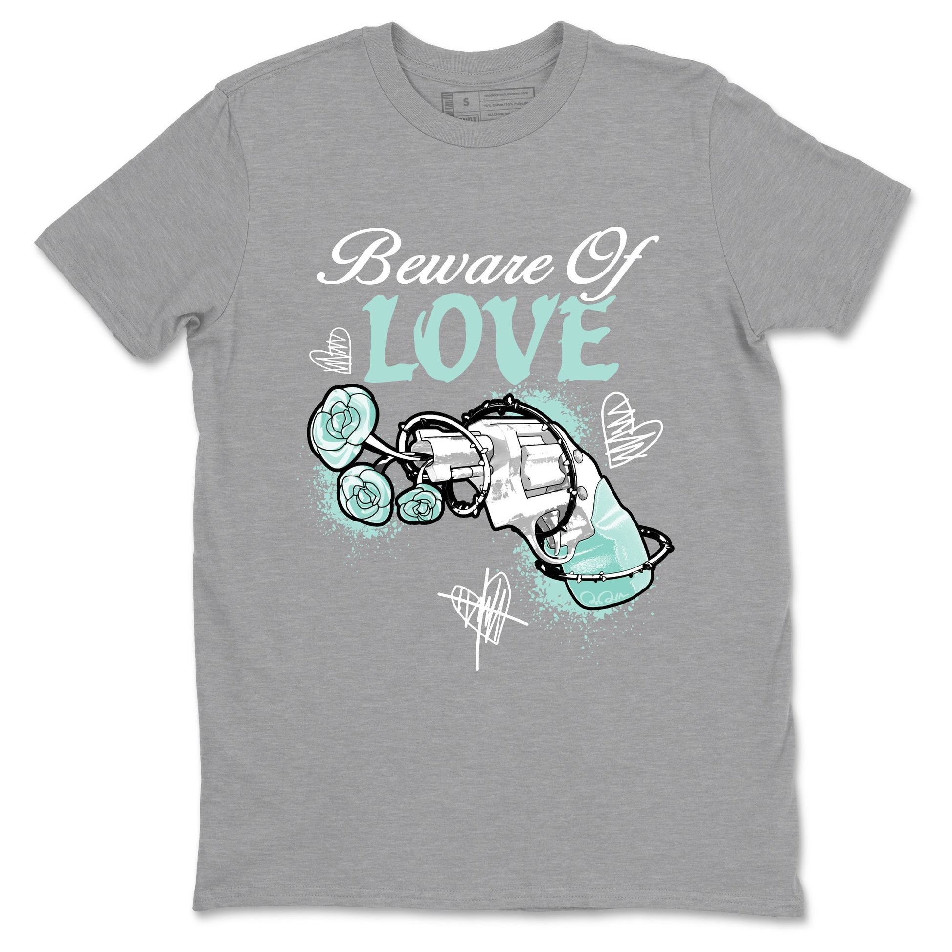 Bewere Of Love sneaker match t-shirt styled to complete your fit with the Air Jordan 11 Igloo sneakers, shown in Heather Grey 2.