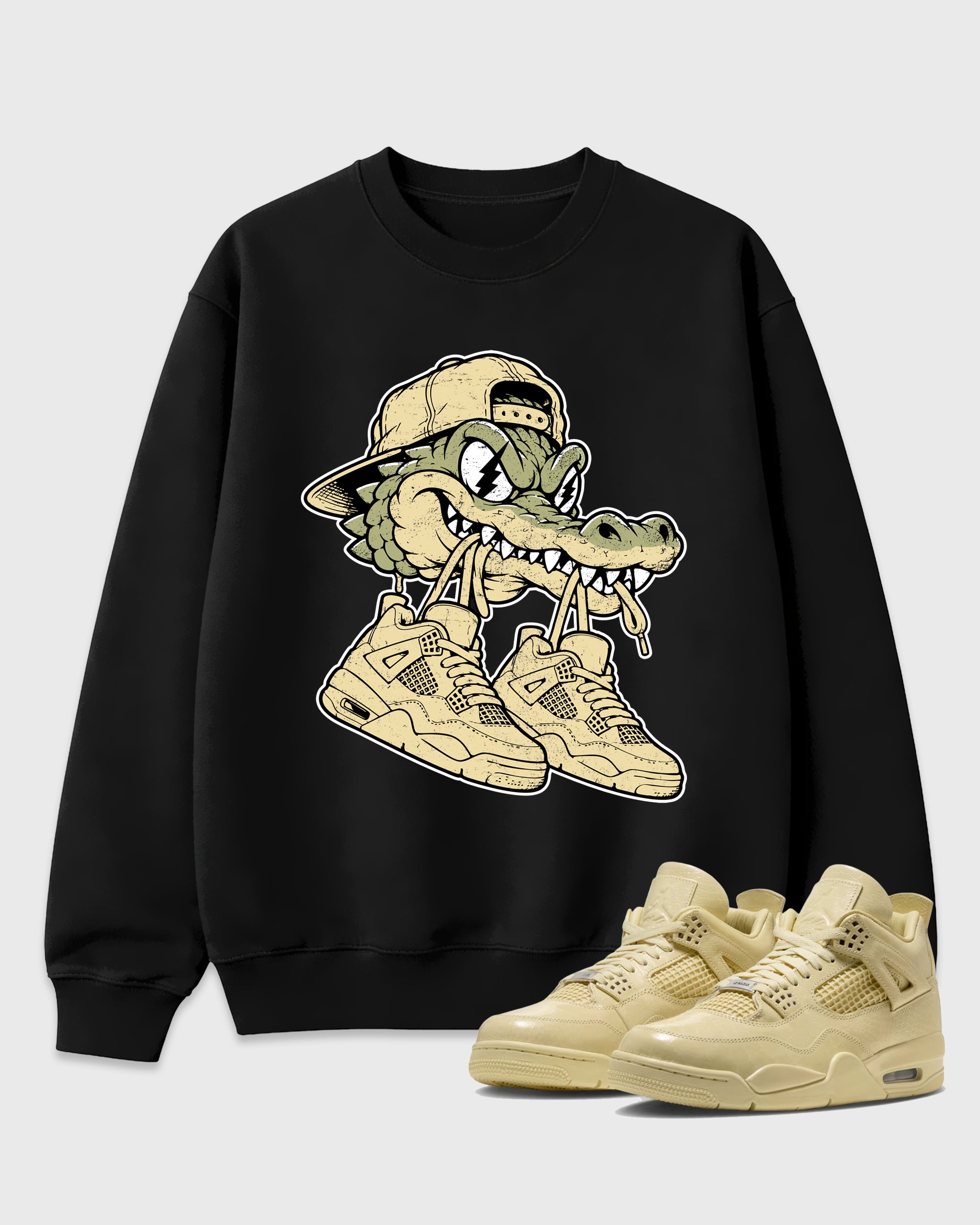 Bite Kicks Graphic T-Shirt featuring original streetwear artwork designed to match the Air Jordan 4 X J Balvin 'Amazonas'. Black 1 Graphic Tee.