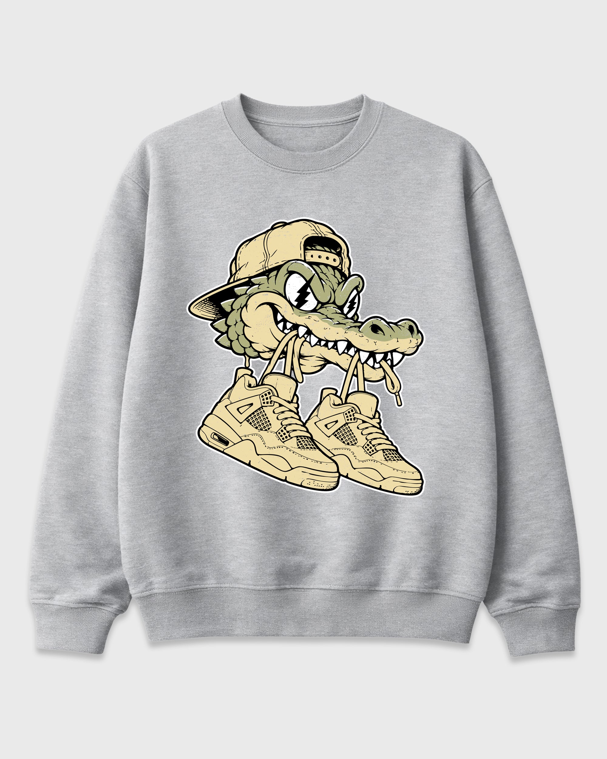 Bite Kicks Graphic T-Shirt featuring original streetwear artwork designed to match the Air Jordan 4 X J Balvin 'Amazonas'. Heather Grey 2 Graphic Tee.
