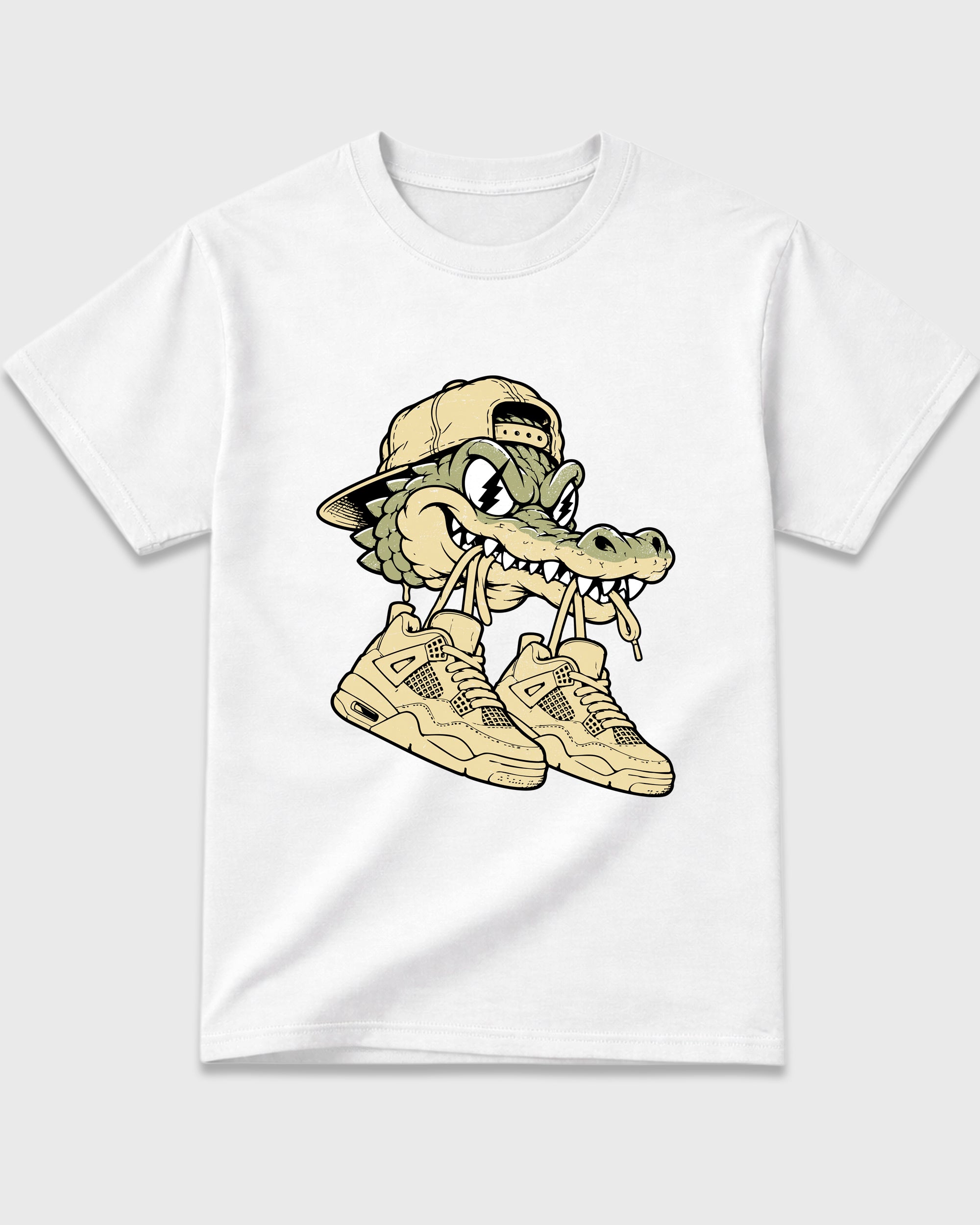 Bite Kicks Graphic T-Shirt featuring original streetwear artwork designed to match the Air Jordan 4 X J Balvin 'Amazonas'. White 2 Graphic T-Shirt.