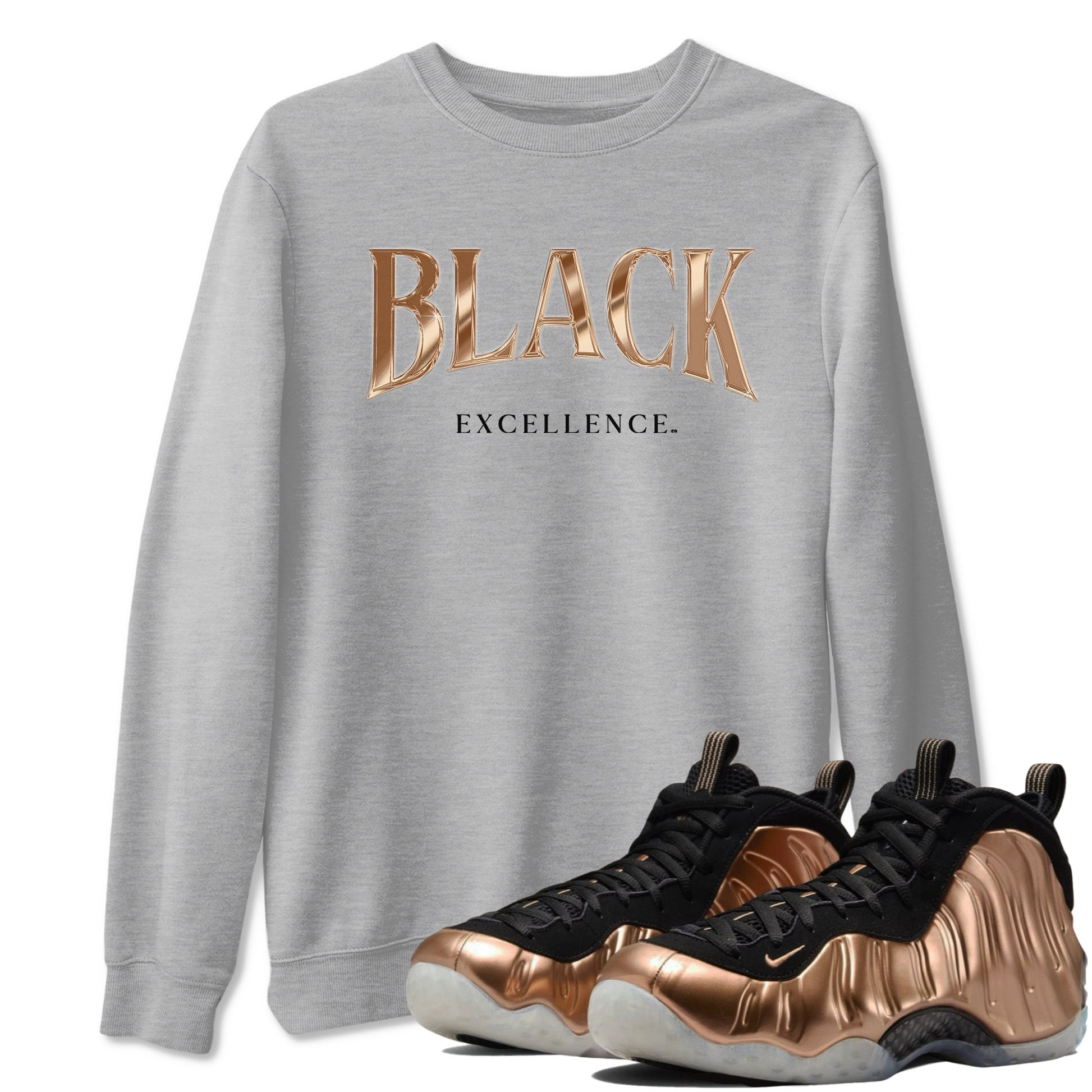 Foams One Metallic Copper shirts to match jordans Black Excellence best t shirts to wear with jordans Air Foamposite One Metallic Copper match shoes to clothes SNRT Sneaker Tees unisex cotton Heather Grey 1 shirts
