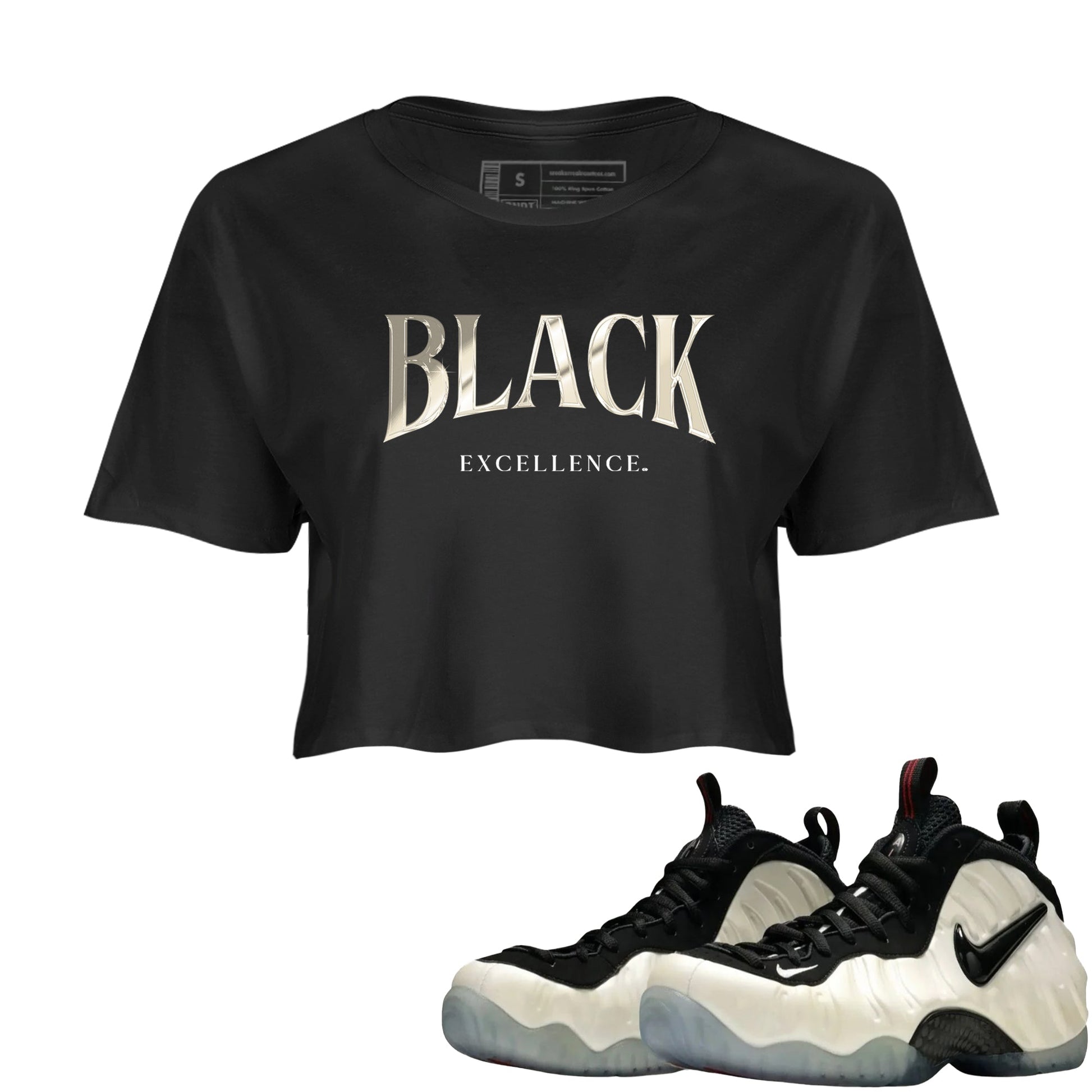 Sneaker Threads – Sneaker Tees To Match Air Foamposite One Pearl – Black Excellence Crop Tee Black 1. Perfect for Jordan releases 2025 colorways.