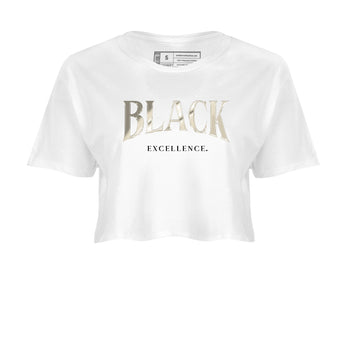 Sneaker Threads – Sneaker Tees To Match Air Foamposite One Pearl – Black Excellence Crop Tee White 2. Perfect for Jordan releases 2025 colorways.