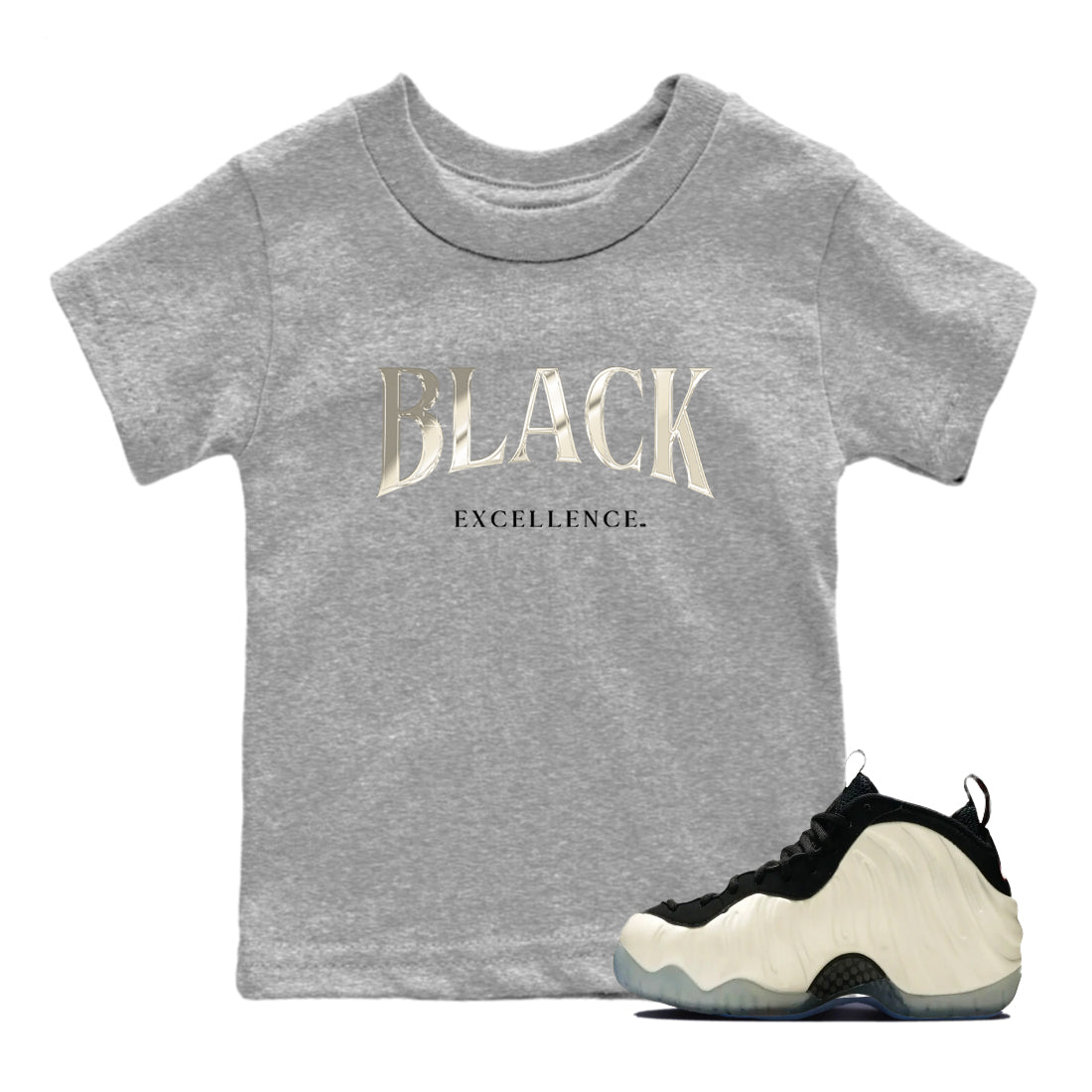 Sneaker Threads – Sneaker Tees To Match Air Foamposite One Pearl – Black Excellence Youth Graphic Tee Heather Grey 1. Perfect for Jordan releases 2025 colorways.