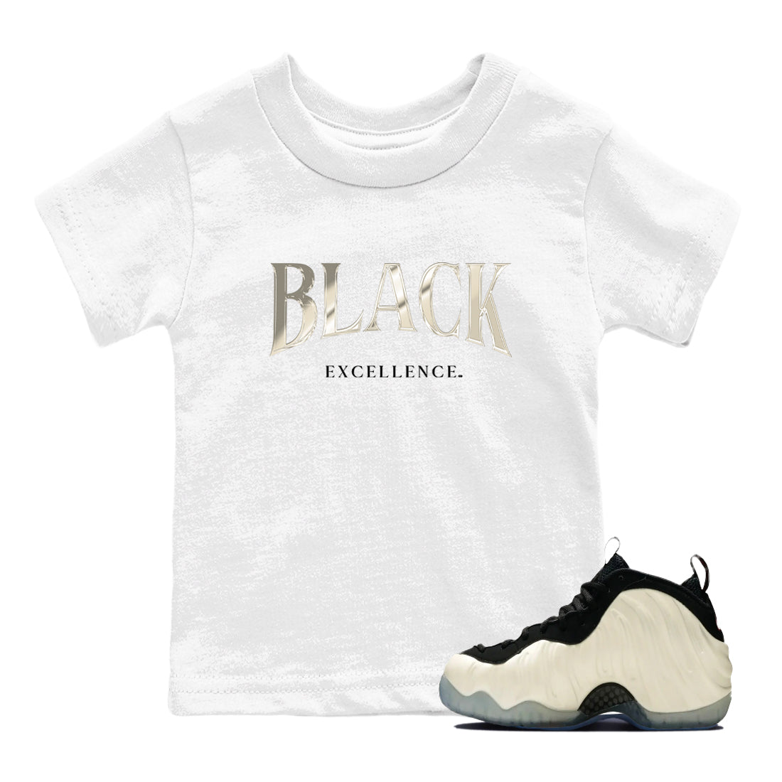 Sneaker Threads – Sneaker Tees To Match Air Foamposite One Pearl – Black Excellence Youth Graphic Tee White 1. Perfect for Jordan releases 2025 colorways.