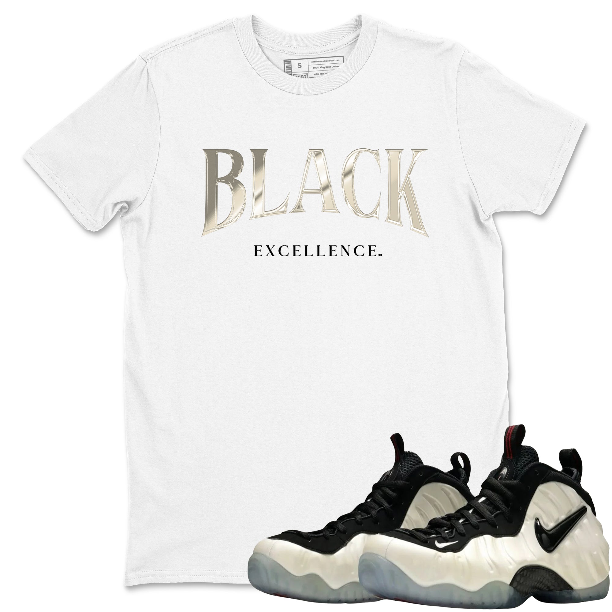 Sneaker Threads – Sneaker Tees To Match Air Foamposite One Pearl – Black Excellence Graphic Tee White 1. Perfect for Jordan releases 2025 colorways.