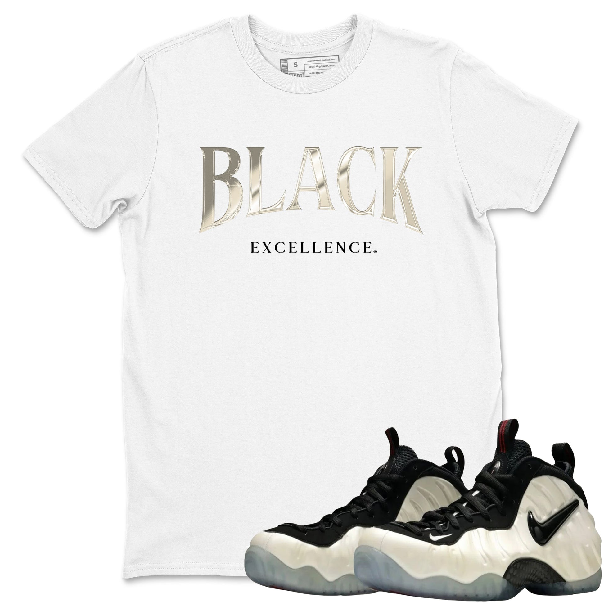 Sneaker Threads – Sneaker Tees To Match Air Foamposite One Pearl – Black Excellence Graphic Tee White 1. Perfect for Jordan releases 2025 colorways.