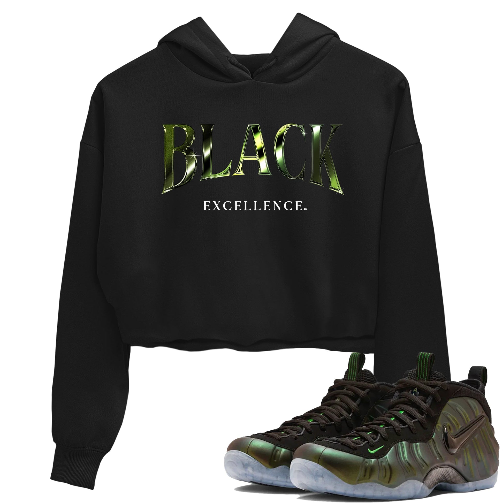 Best Christmas gifts for sneakerheads - Sneaker Tees To Match Air Foamposite One Pine Green Sneakers – Black Excellence Crop T-Shirt Black 1