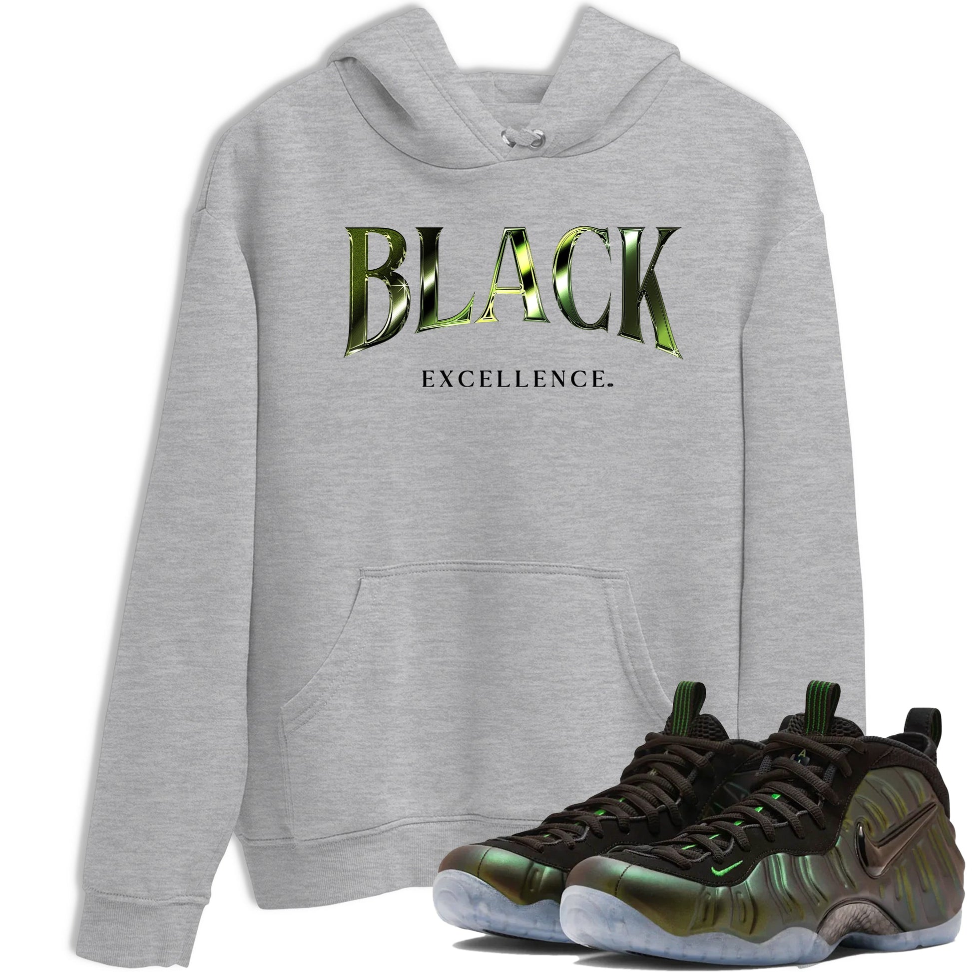 Best Christmas gifts for sneakerheads - Sneaker Tees To Match Air Foamposite One Pine Green Sneakers – Black Excellence Tee Heather Grey 1