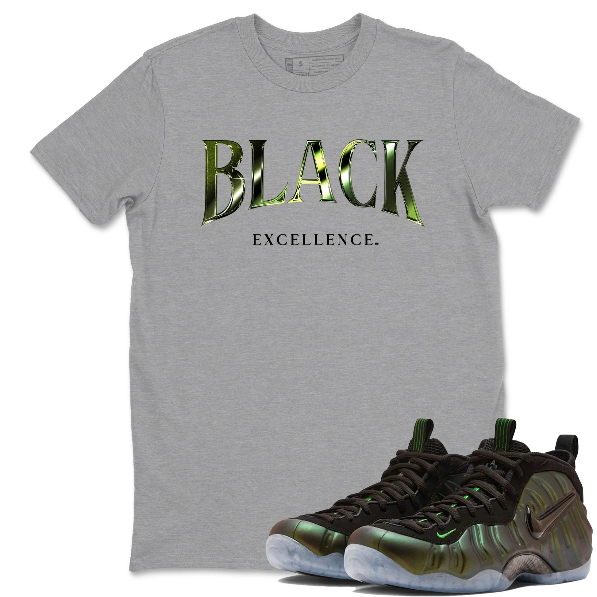 Best Christmas gifts for sneakerheads - Sneaker Tees To Match Air Foamposite One Pine Green Sneakers – Black Excellence Tee Heather Grey 1