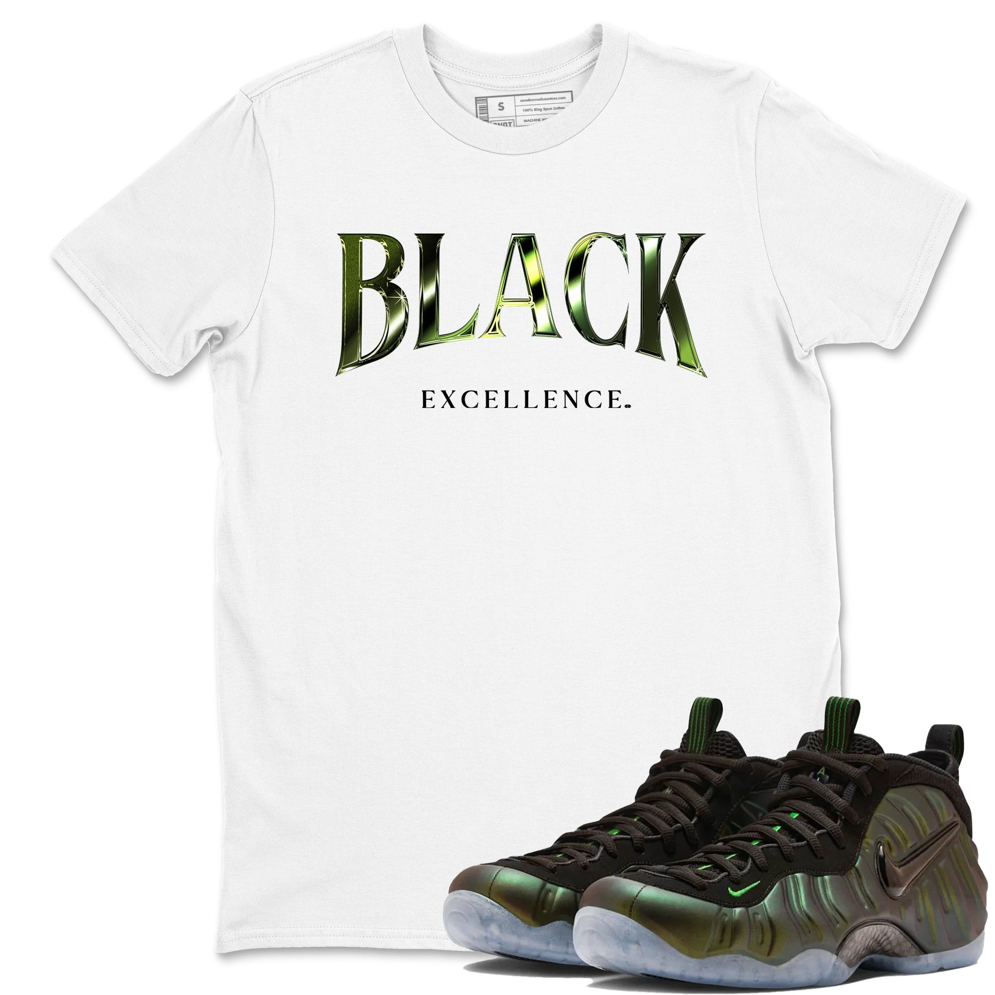 Best Christmas gifts for sneakerheads - Sneaker Tees To Match Air Foamposite One Pine Green Sneakers – Black Excellence Tee White 1