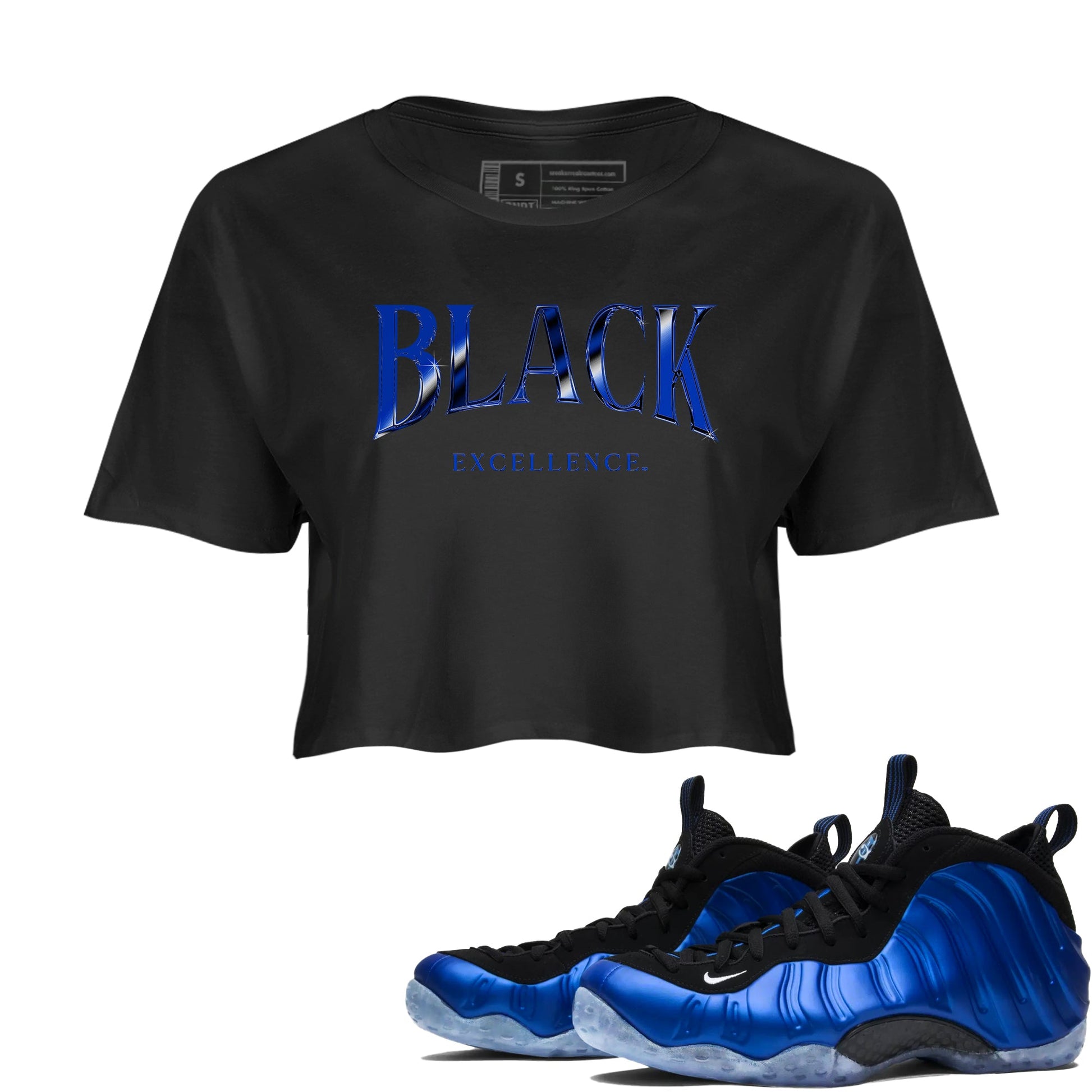 Foams One Royal shirts to match jordans Black Excellence sneaker match tees Air Foamposite One Royal match shoes to clothes SNRT Sneaker Tees unisex cotton Black 1 crop tee