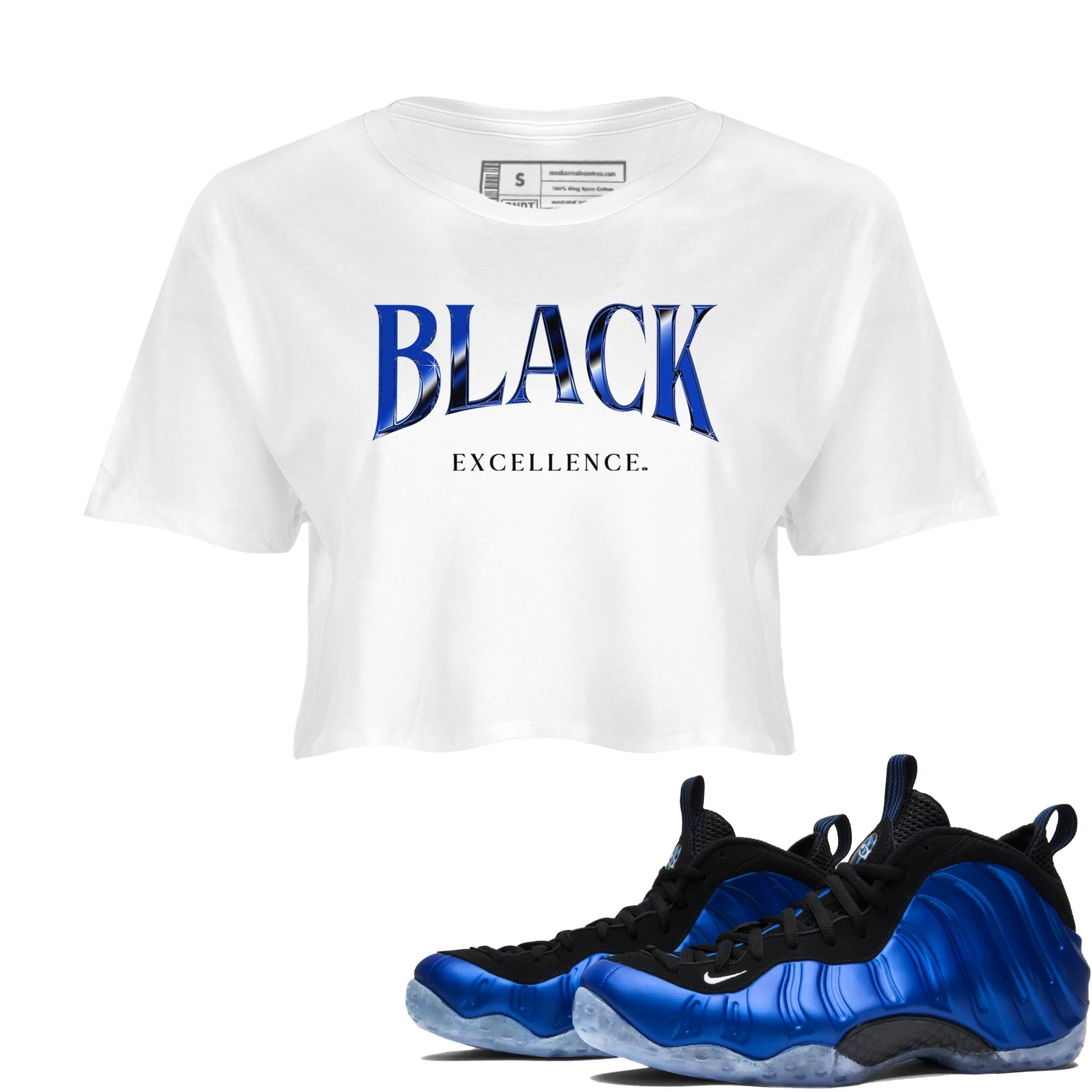 Foams One Royal shirts to match jordans Black Excellence sneaker match tees Air Foamposite One Royal match shoes to clothes SNRT Sneaker Tees unisex cotton White 1 crop tee