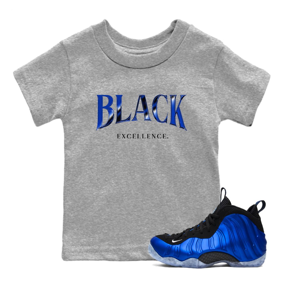 Foams One Royal shirts to match jordans Black Excellence sneaker match tees Air Foamposite One Royal match shoes to clothes SNRT Sneaker Tees Youth Baby Heather Grey 1 tee