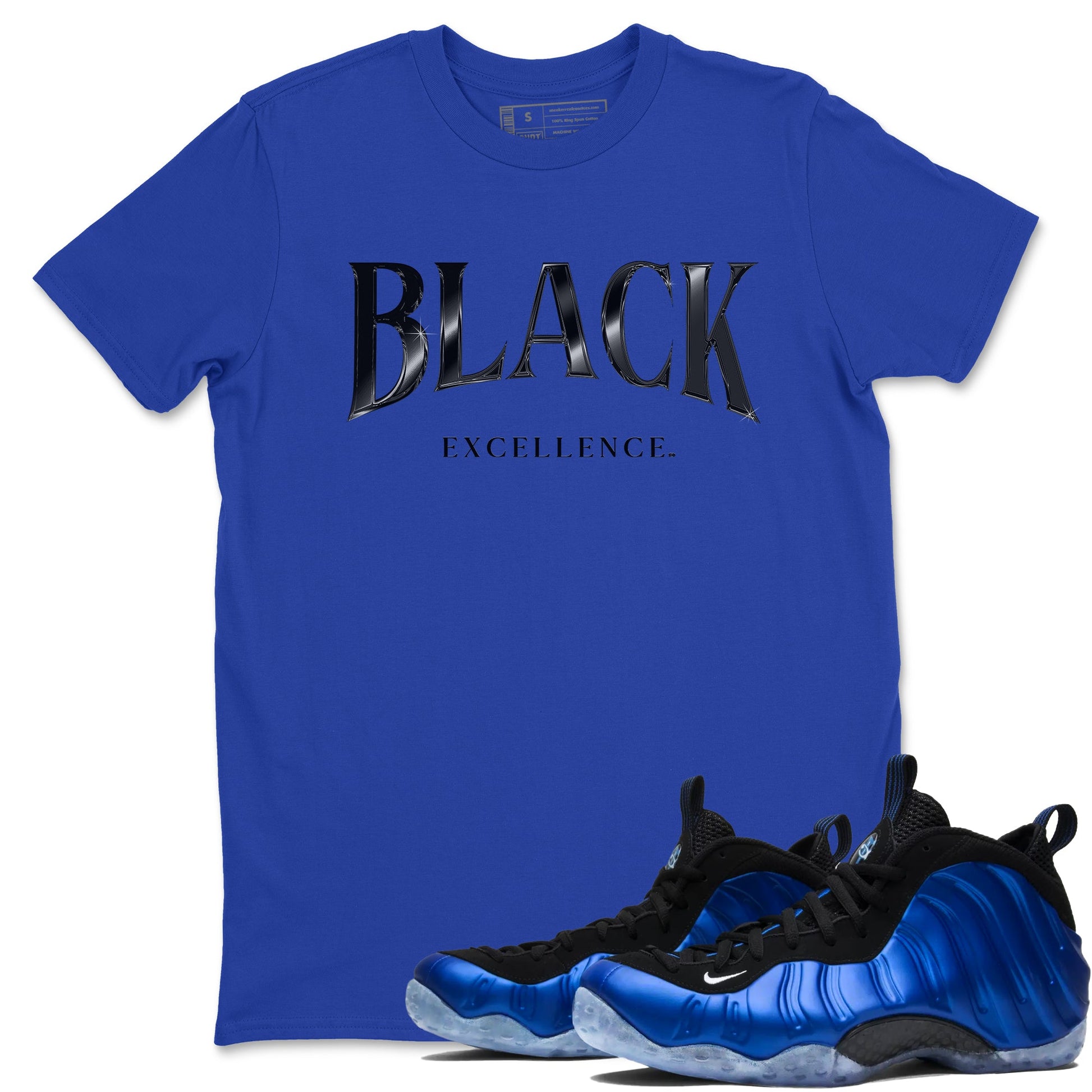 Foams One Royal shirts to match jordans Black Excellence sneaker match tees Air Foamposite One Royal match shoes to clothes SNRT Sneaker Tees unisex cotton Royal Blue 1 shirts