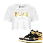 1s Black Metallic Gold shirts to match jordans Black Excellence sneaker match tees Air Jordan 1 Black Metallic Gold SNRT Sneaker Release Tees unisex cotton White 1 Crop Shirts