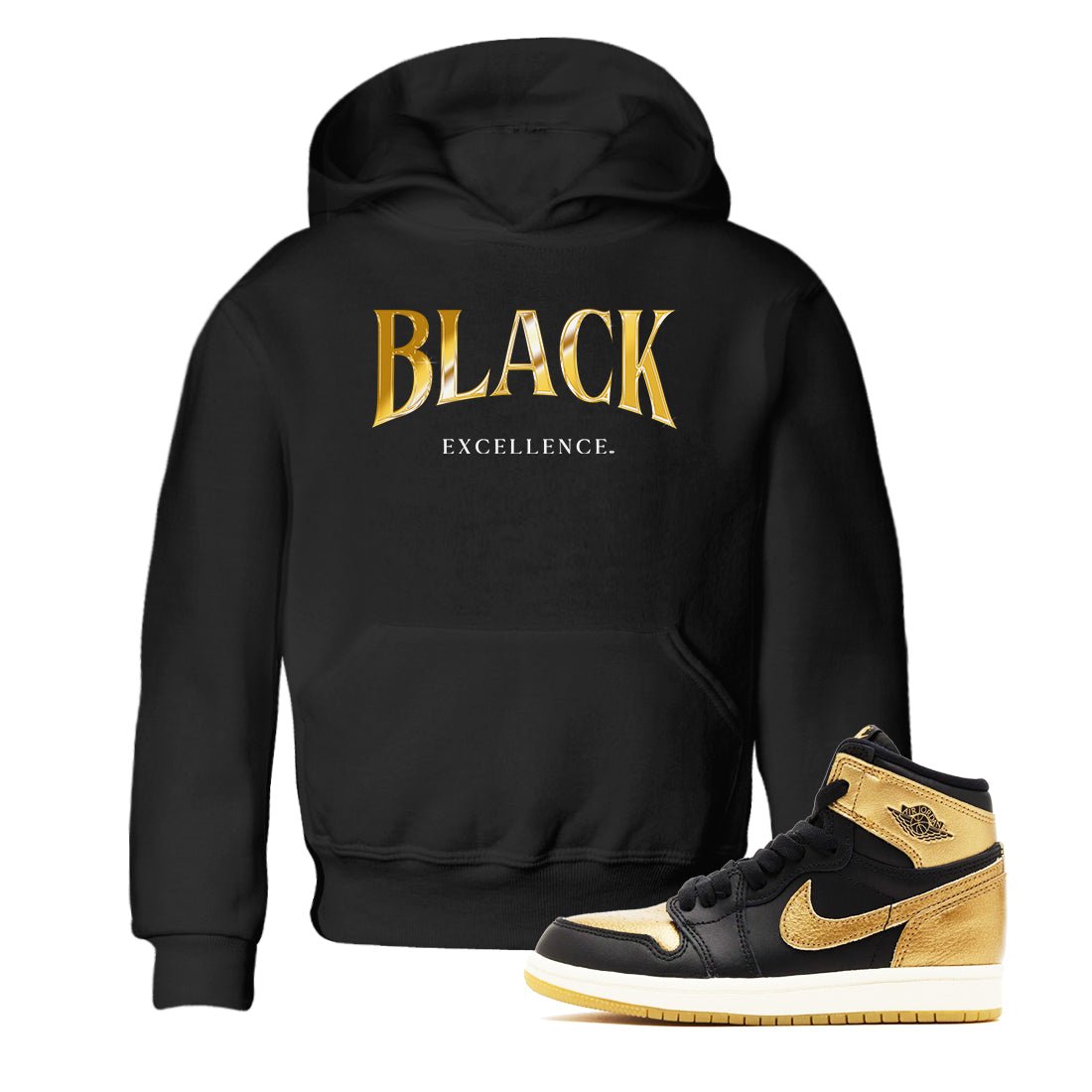 1s Black Metallic Gold shirts to match jordans Black Excellence sneaker match tees Air Jordan 1 Black Metallic Gold SNRT Sneaker Release Tees Youth Baby Black 1 crew neck shirts