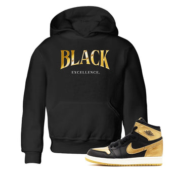 1s Black Metallic Gold shirts to match jordans Black Excellence sneaker match tees Air Jordan 1 Black Metallic Gold SNRT Sneaker Release Tees Youth Baby Black 1 crew neck shirts
