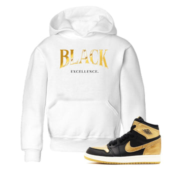 1s Black Metallic Gold shirts to match jordans Black Excellence sneaker match tees Air Jordan 1 Black Metallic Gold SNRT Sneaker Release Tees Youth Baby White 1 crew neck shirts