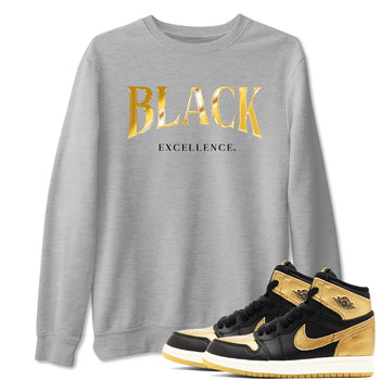 1s Black Metallic Gold shirts to match jordans Black Excellence sneaker match tees Air Jordan 1 Black Metallic Gold SNRT Sneaker Release Tees unisex cotton Heather Grey 1 crew neck shirts